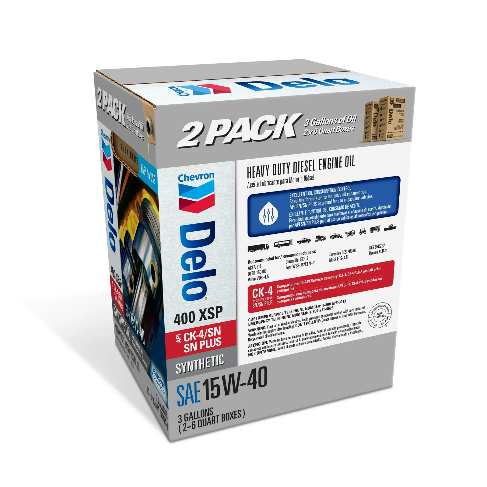 DELO XSP Full Synthetic Diesel Motor Oil SAE 15W-40 3 Gallon Smart Change Case