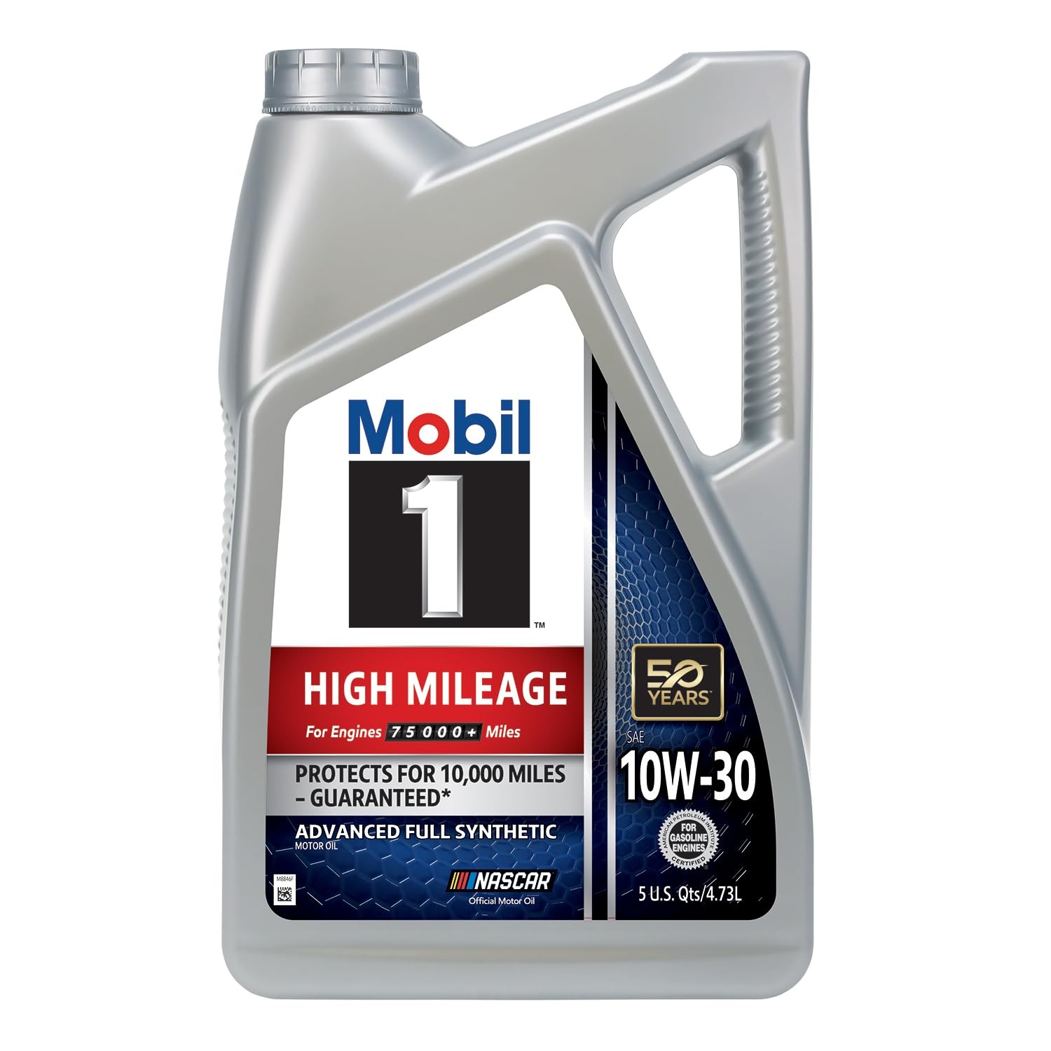 Mobil 1 High Mileage Full Synthetic Motor Oil 10W-30, 5 Quart 5 Quart, Gray