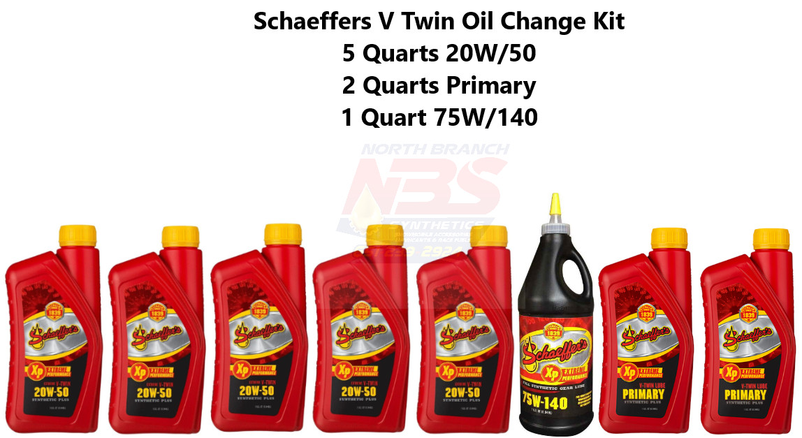 Schaeffers 20w50 V-Twin Oil Change KIT 5 Engine Oil/ 2 Primary/ 1 Transmission