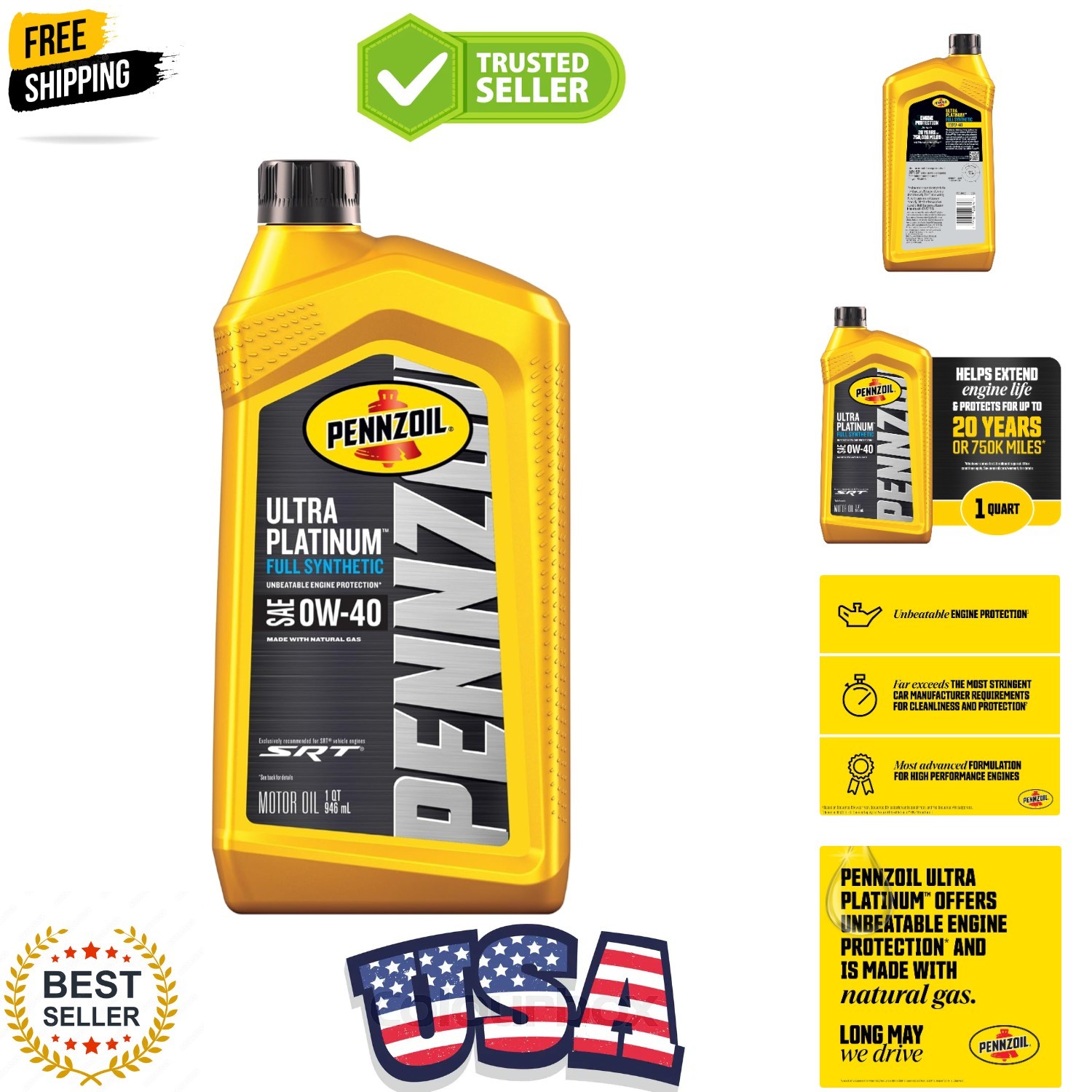 Ultra Platinum Full Synthetic 0W-40 Motor Oil, 1 Quart