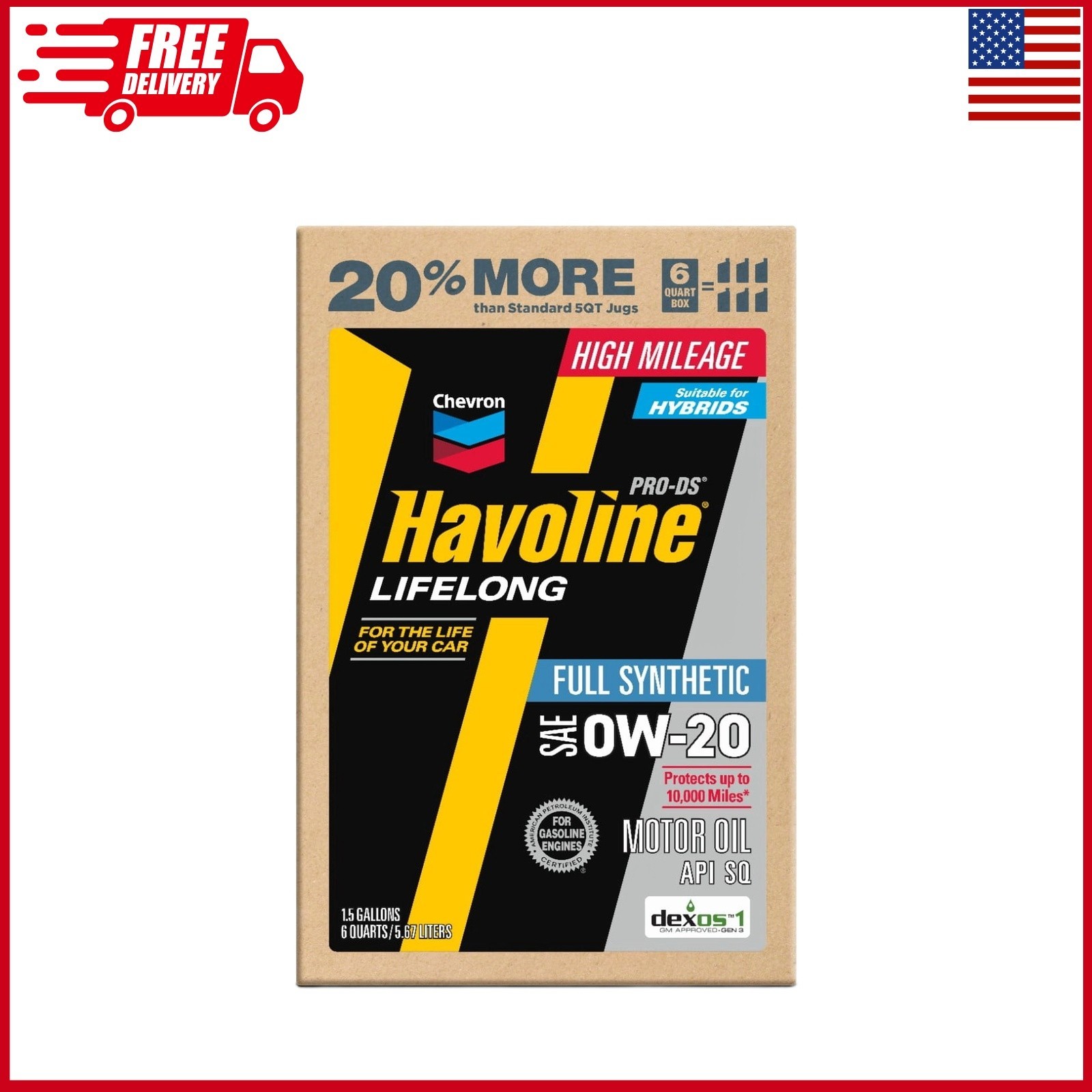 Havoline Lifelong 0W-20 Full Synthetic Motor Oil, 6 Quarts (Smart Change Box)