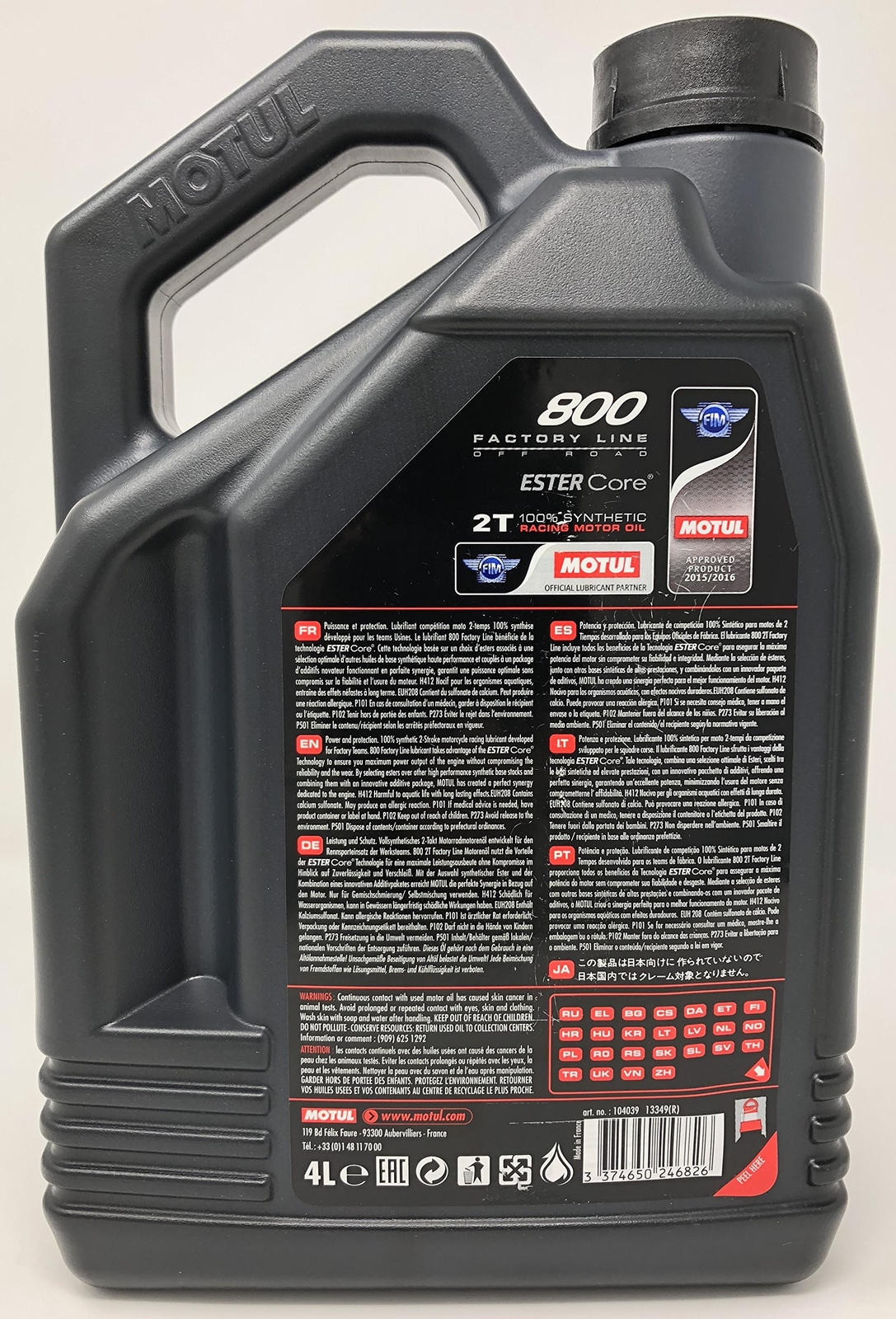 Motul 800 2T Factory Line 100% Synthetic Off Road 2-Stroke Engine Oil 4L