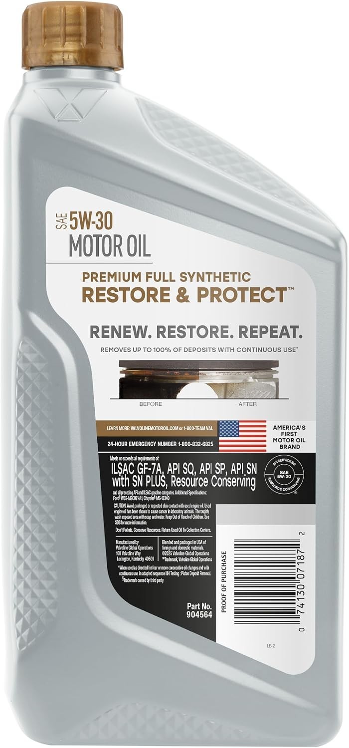 Motor Oil 1 Qt Full Synthetic 5W-30 Restore Protect Engine Performance