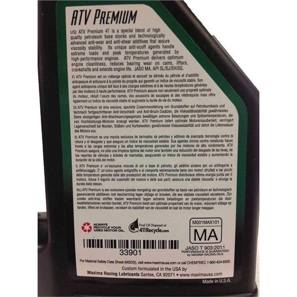 Maxima ATV Premium 10W40 Oil | 1 Liter | 33901