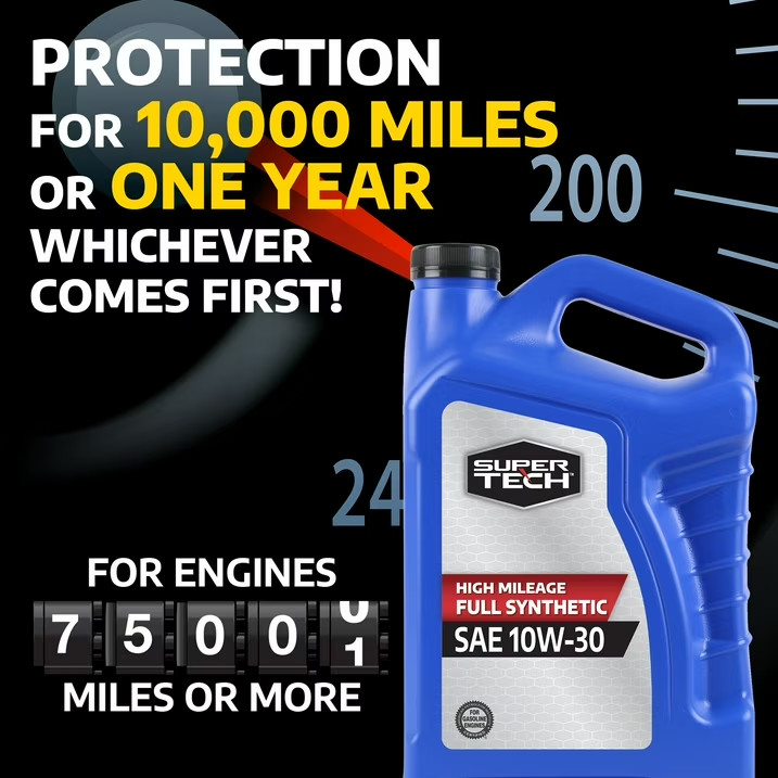 (3 pack) Super Tech High Mileage Full Synthetic SAE 10W-30 Motor Oil, 5 Quarts