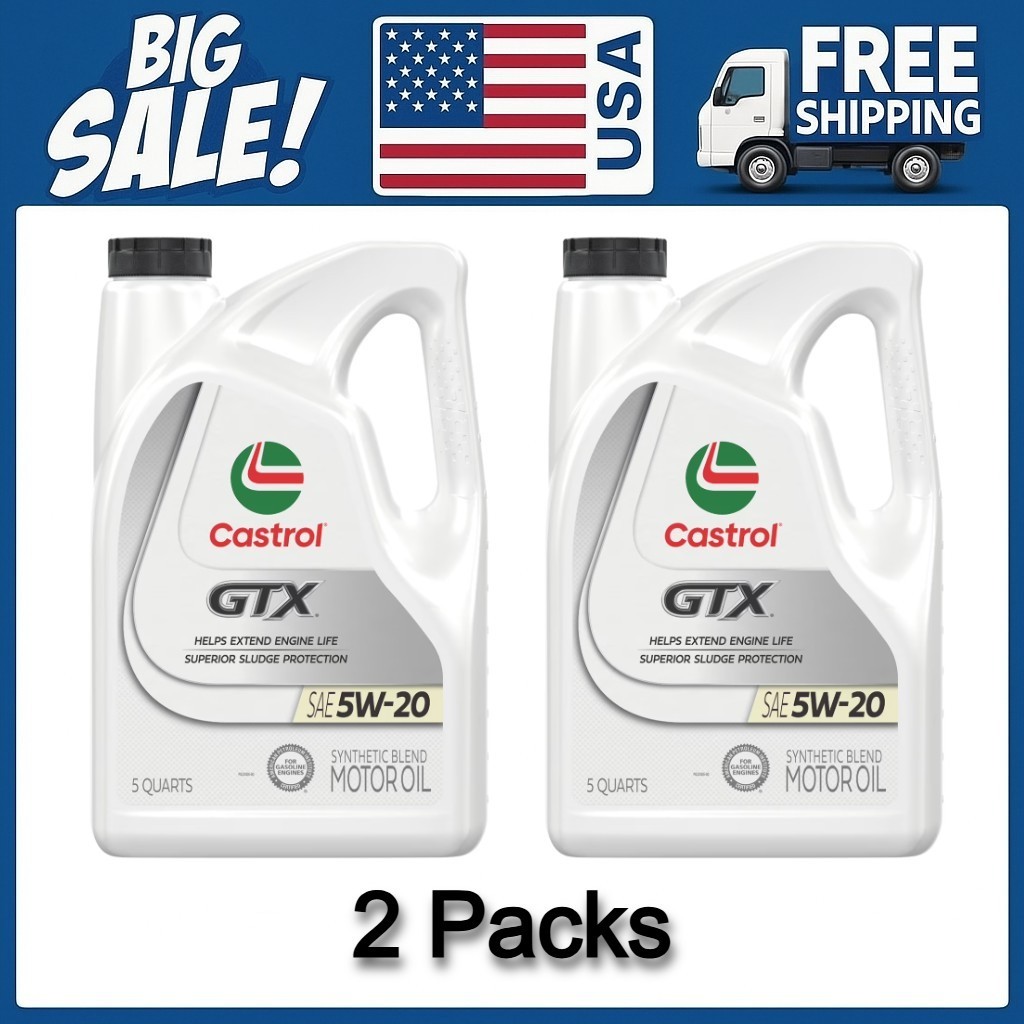 2 Packs Castrol GTX 5W-20 Synthetic Blend Motor Oil, 5 Quarts