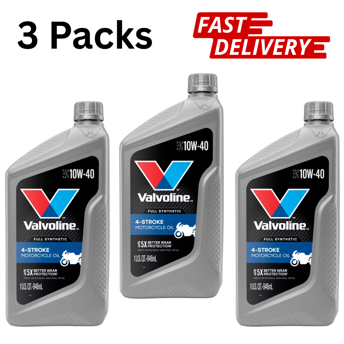 (3 pack) Valvoline 4-Stroke Motorcycle Full Synthetic 10W-40 Motor Oil Free Ship