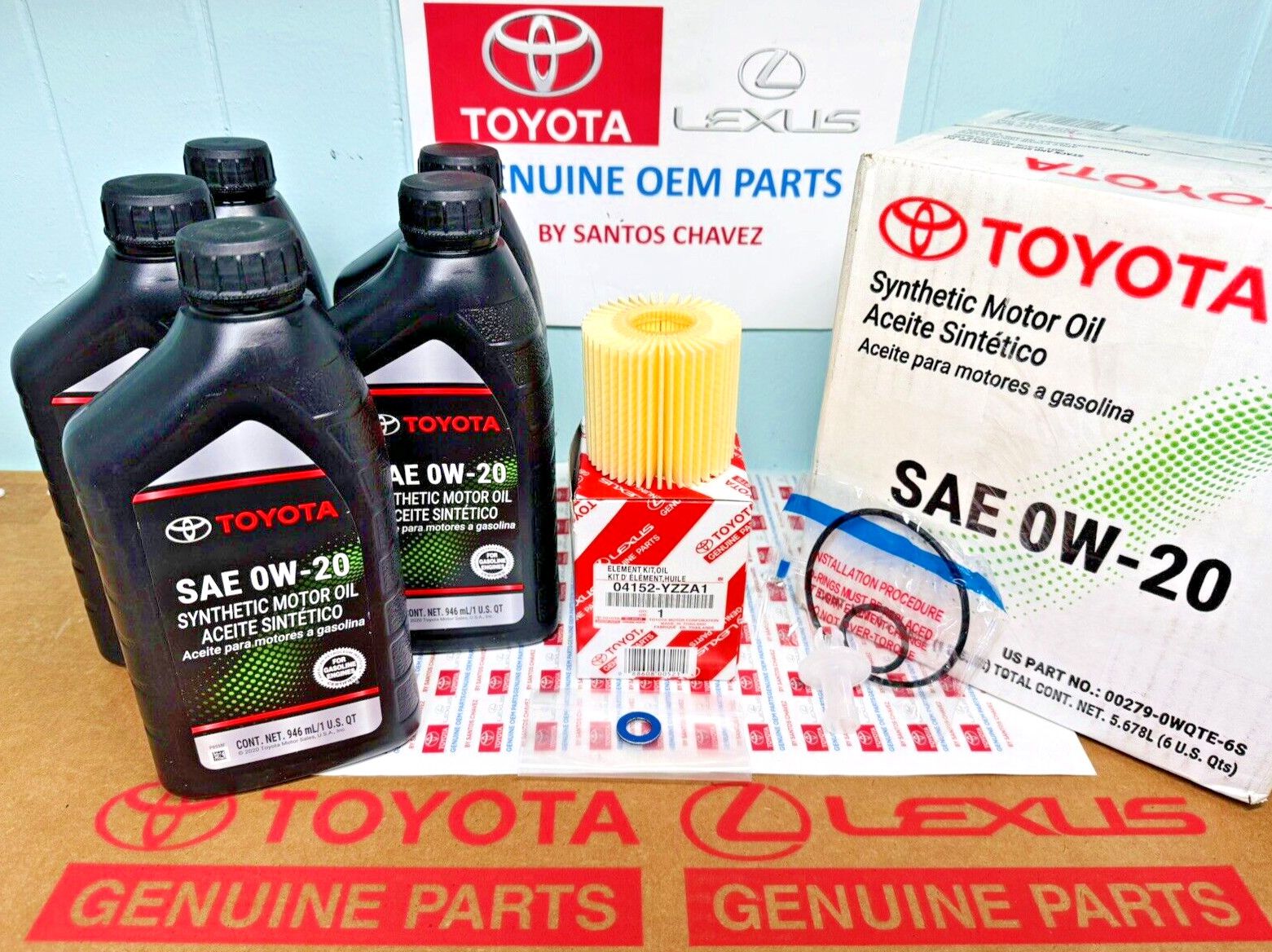 Toyota 5 Quarts 0W-20 Motor Oil +Oil Filter W/Gask+Drain Washer GENUINE OEM PART