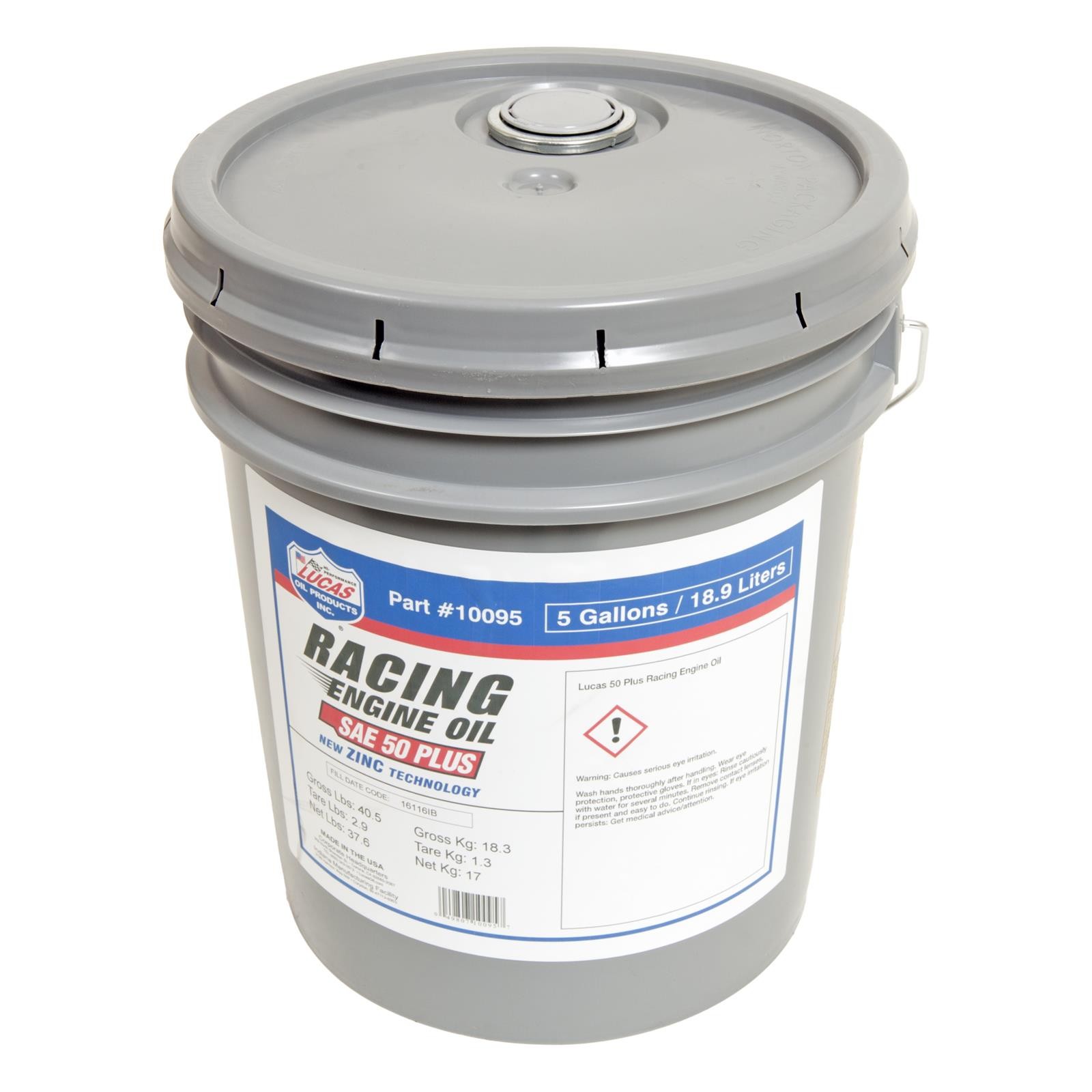 Lucas Oil 10095 SAE 50 Plus Racing Motor Oil / 1X1 / 5 Gallon Pail