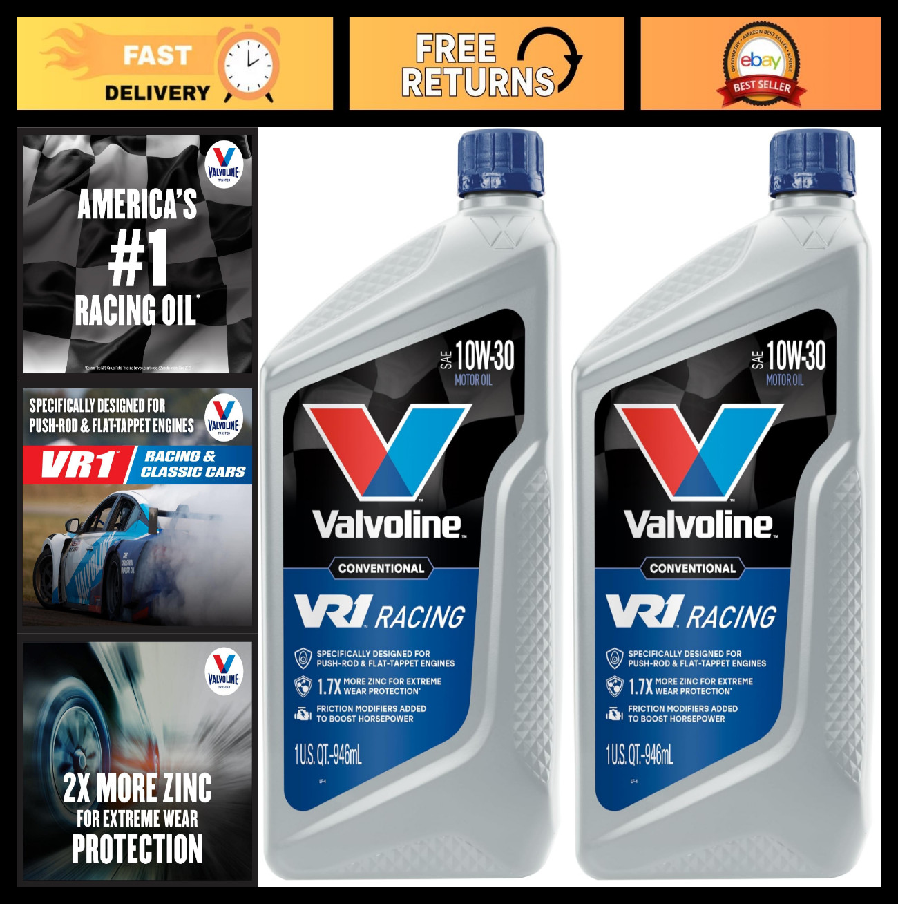 High-Performance 10W-30 Racing Motor Oil – 1 Quart, Pack of 2, Engine Lubricant