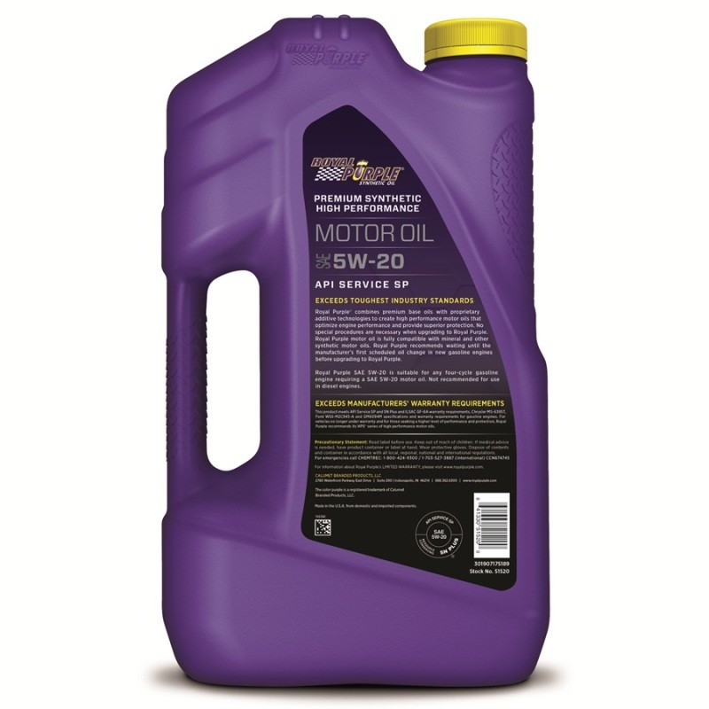 Royal Purple 5W20 Premium Synthetic Motor Oil – 5 Quart for Gasoline Engines