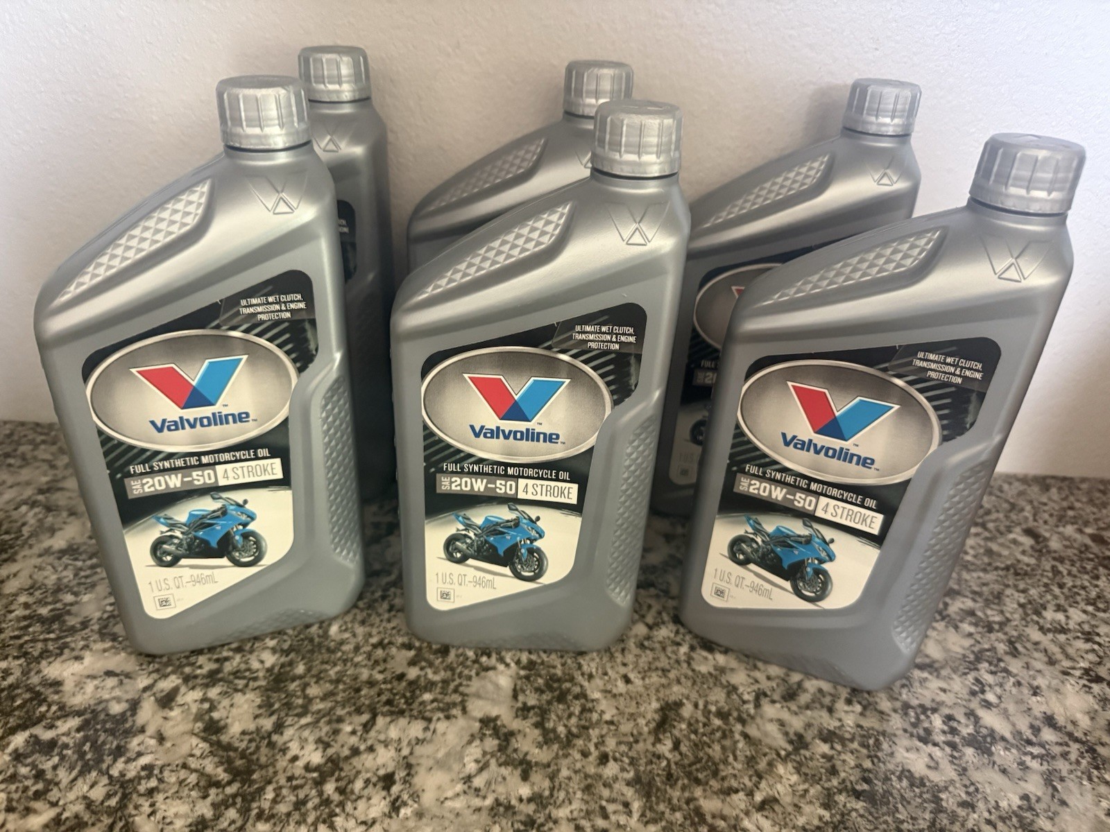 Lot 6 Valvoline Motorcycle 4-Stroke SAE 20W-50 Full Synthetic Motor Oil 1 Quart