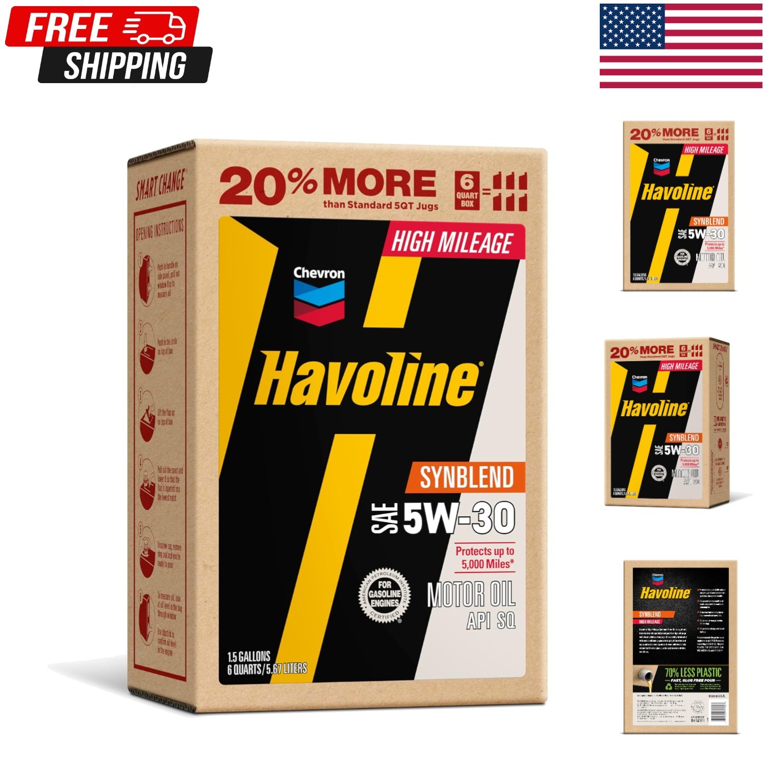 Chevron High Mileage 5W-30 Synthetic Oil for Turbocharged Engines – 192 oz Pouch