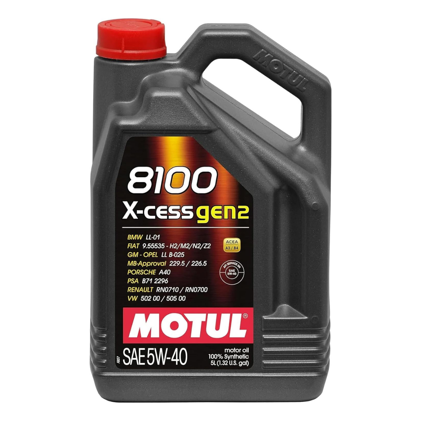 Motul 8100 X-Cess Gen2 5W-40 100% Synthetic Oil 109776 5 Liter (1.3 Gallon)