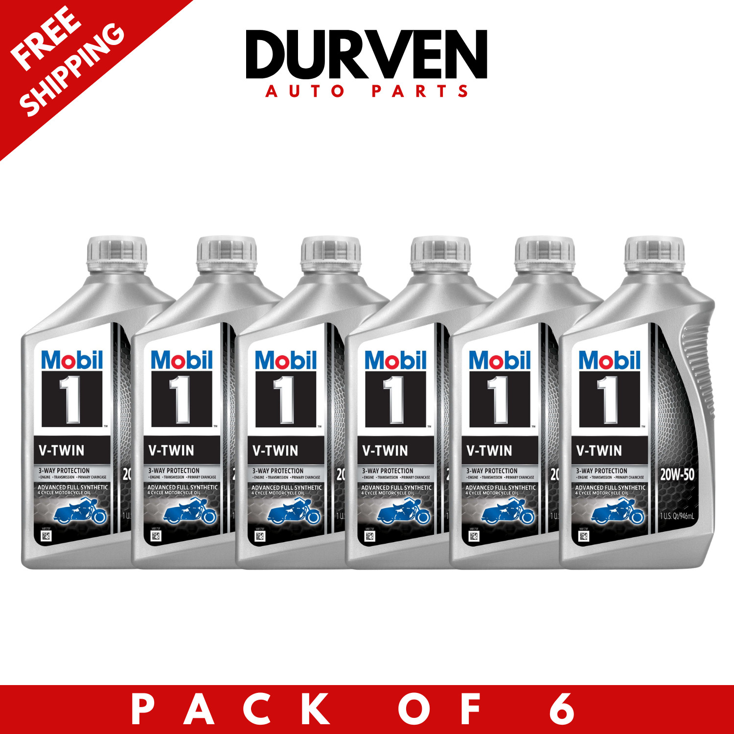 Mobil 1 V-Twin Full Synthetic Motorcycle Oil 20W-50 1 Quart 6-Pack For Harley