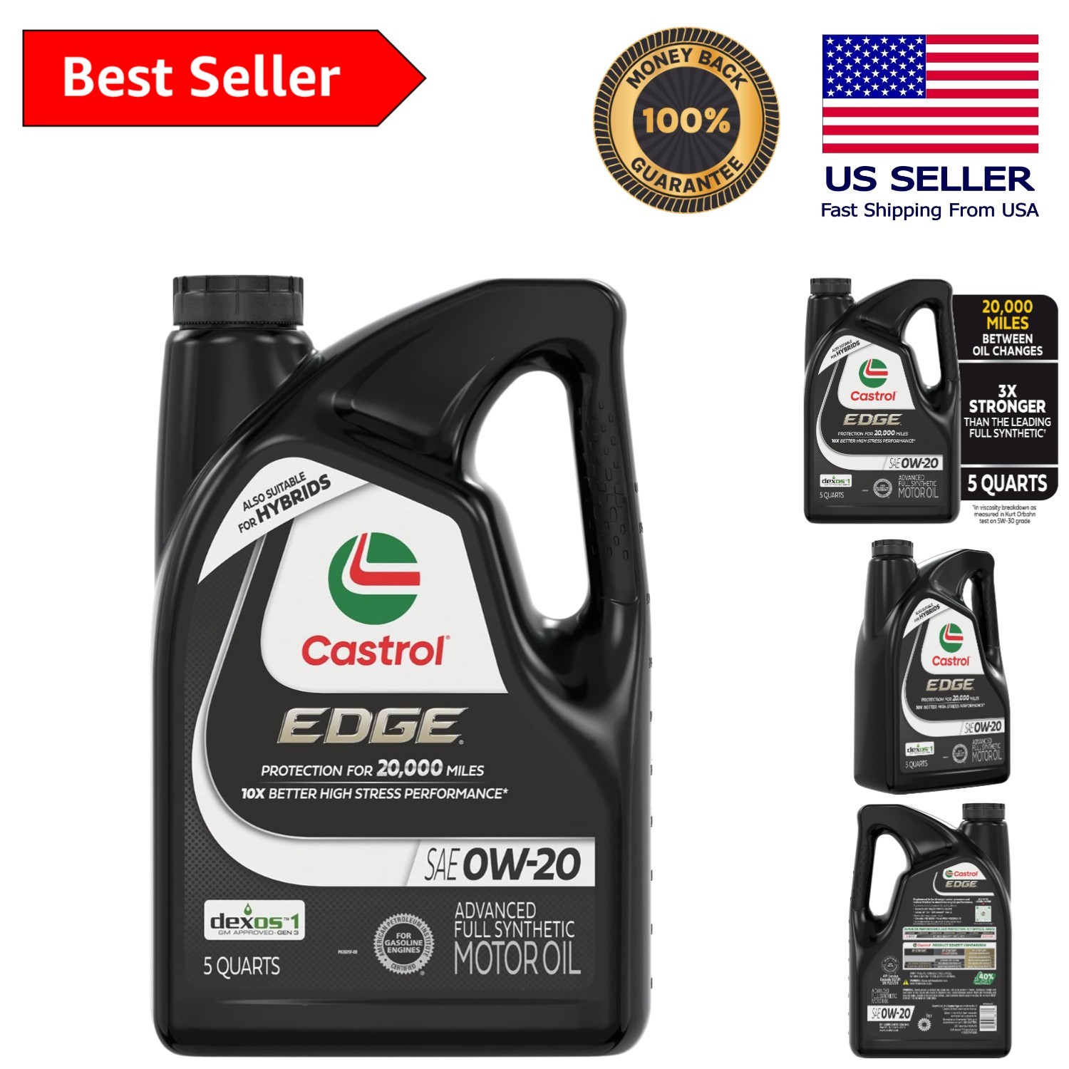 EDGE 0W-20 Advanced Full Synthetic Oil – 5 Quart Jug for Universal Fit Vehicles