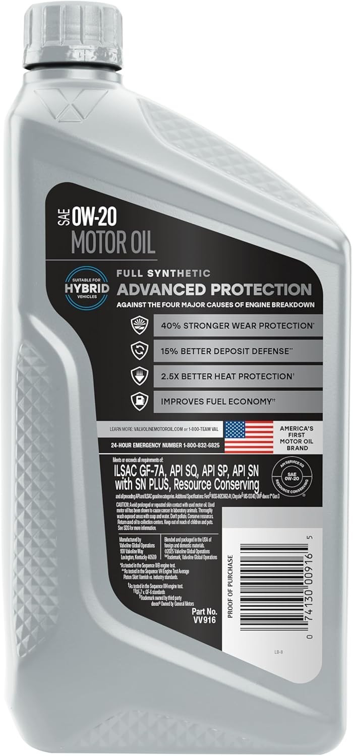 1 QT Advanced Protection Full Synthetic 0W-20 Motor Oil for Lasting Performance