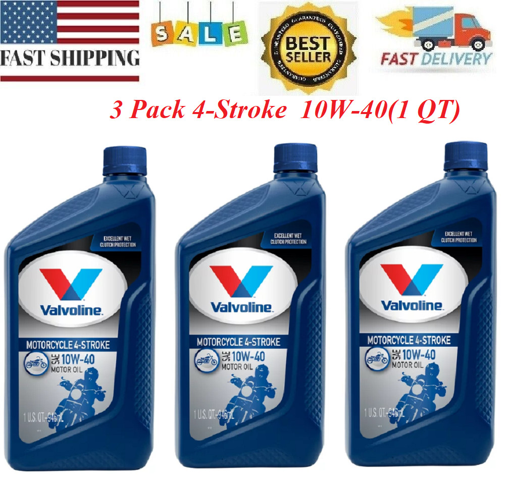3 Pack Valvoline 4-Stroke Motorcycle SAE 10W-40 Motor Oil 1 Quart Free Shipping