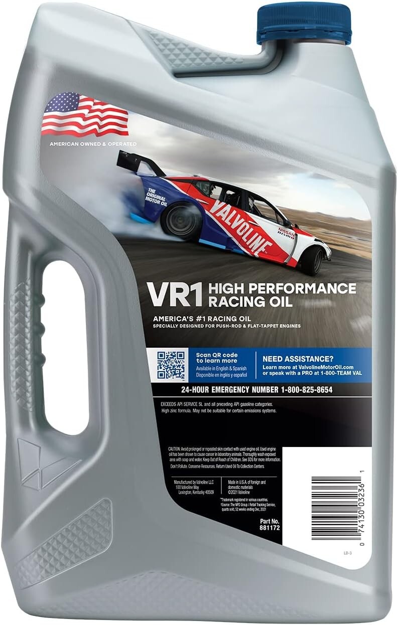 Valvoline VR1 Racing SAE 20W-50 High Performance High Zinc Motor Oil 5 QT New