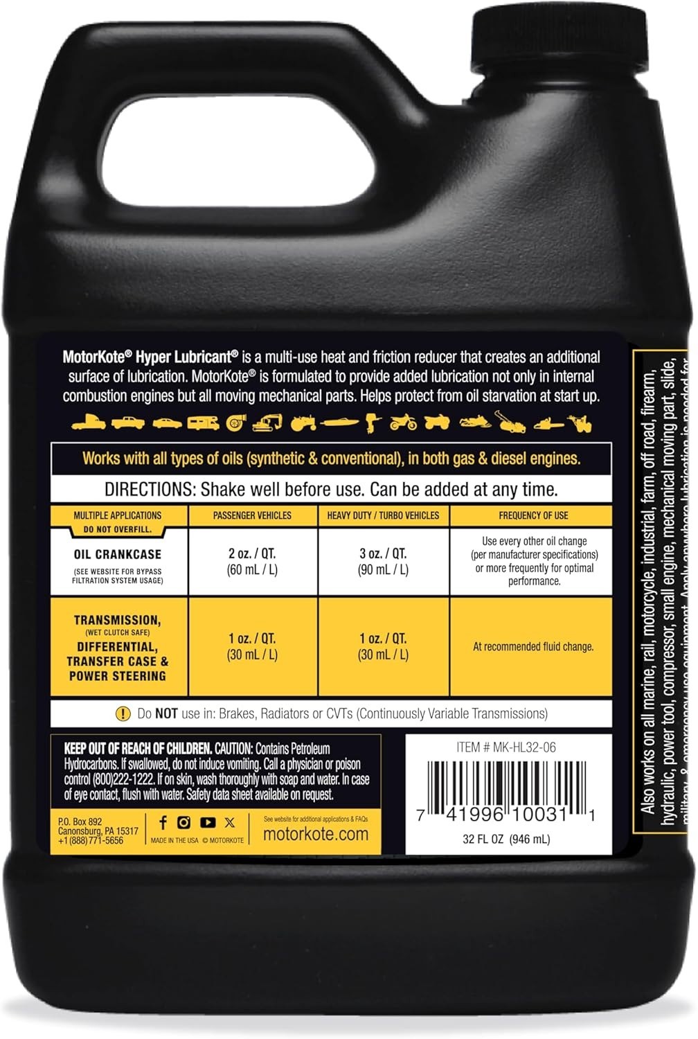 Motorkote Heavy-Duty Hyper Lubricant Engine Treatment 32oz – Ultimate Protection