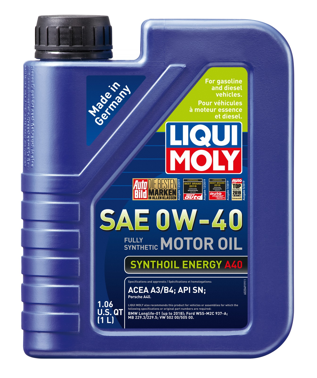 LIQUI MOLY 1L Synthoil Energy A40 Motor Oil SAE 0W40 – Case of 6
