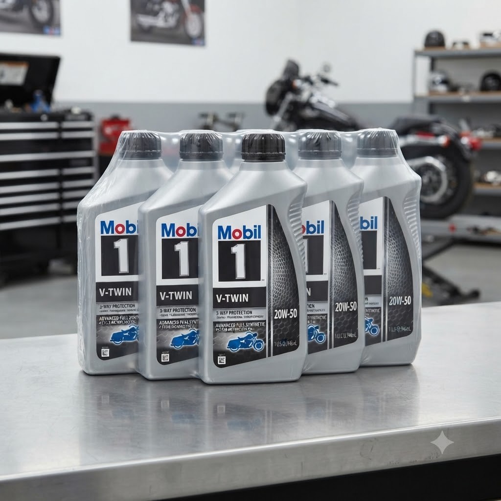 5 PACK- Mobil 1 112630 V-Twin; Full Synthetic Motorcycle Oil; SAE 20W-50; 1 QT