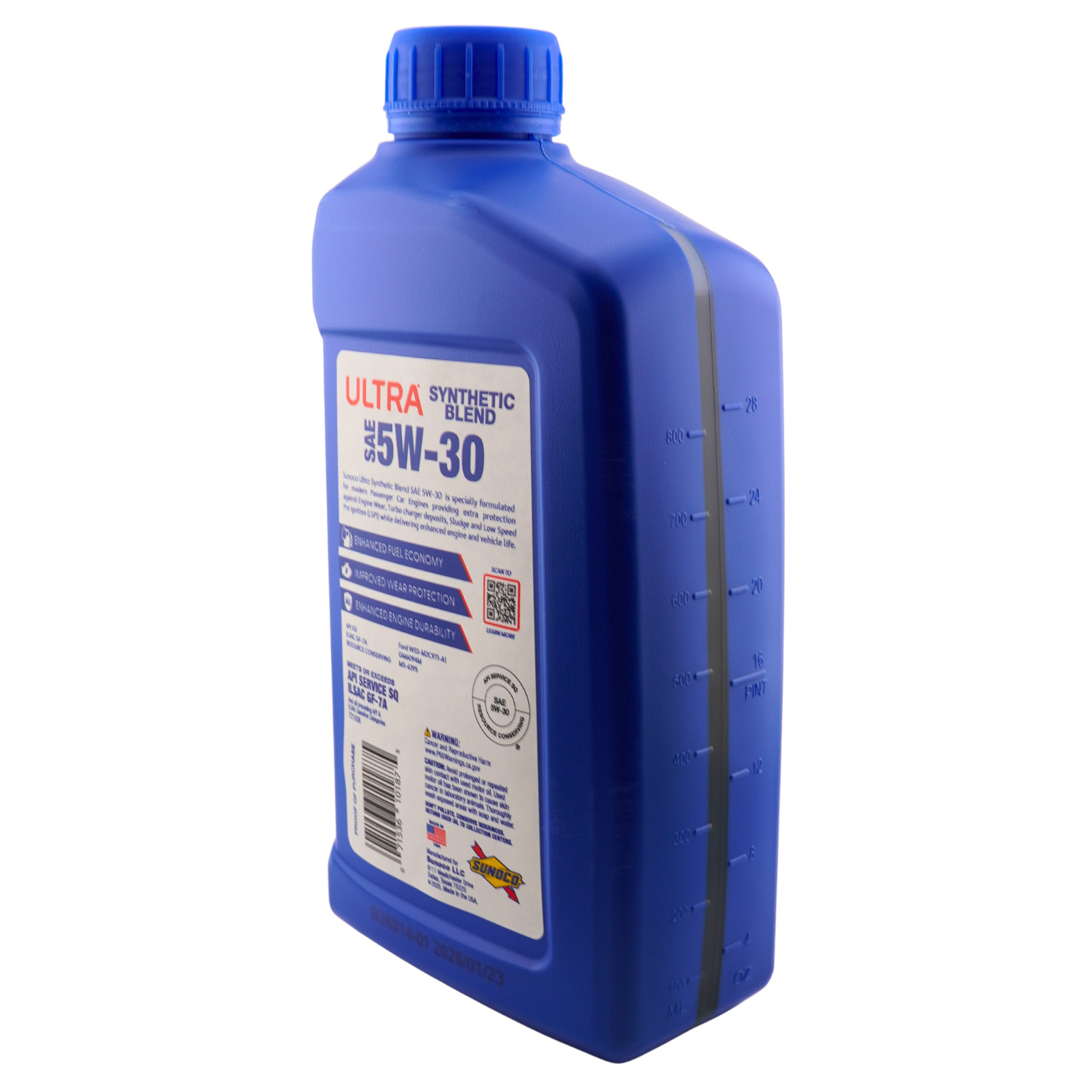 Sunoco Ultra Synthetic Blend 5W-30 Motor Oil API SQ/ILSAC GF-7A, 1 Qt. – 12 Pack