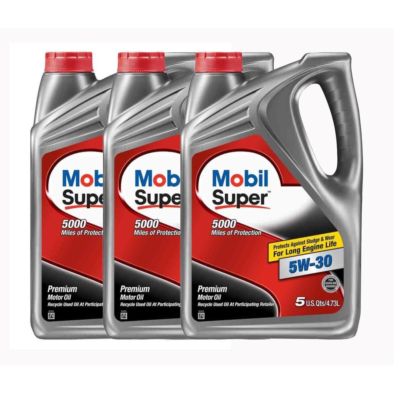 3 PACK MOBIL 124407 Super 5W-30; Mobil Super; Synthetic Blend; SAE 5W-30 5 Quart