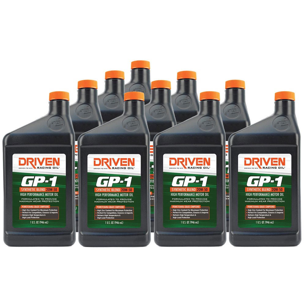 Driven Racing Oil 19506, GP-1 High Perf. Oil, Synthetic Blend 20W-50, 10 Qts