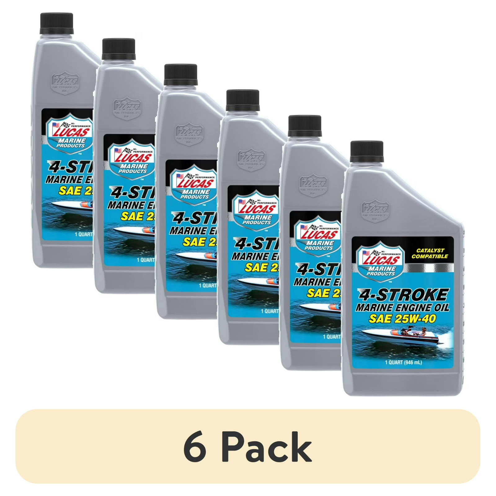 (6 pack) Lucas 4-Stroke Synthetic Blend Marine SAE25W40 Oil 32 Ounce