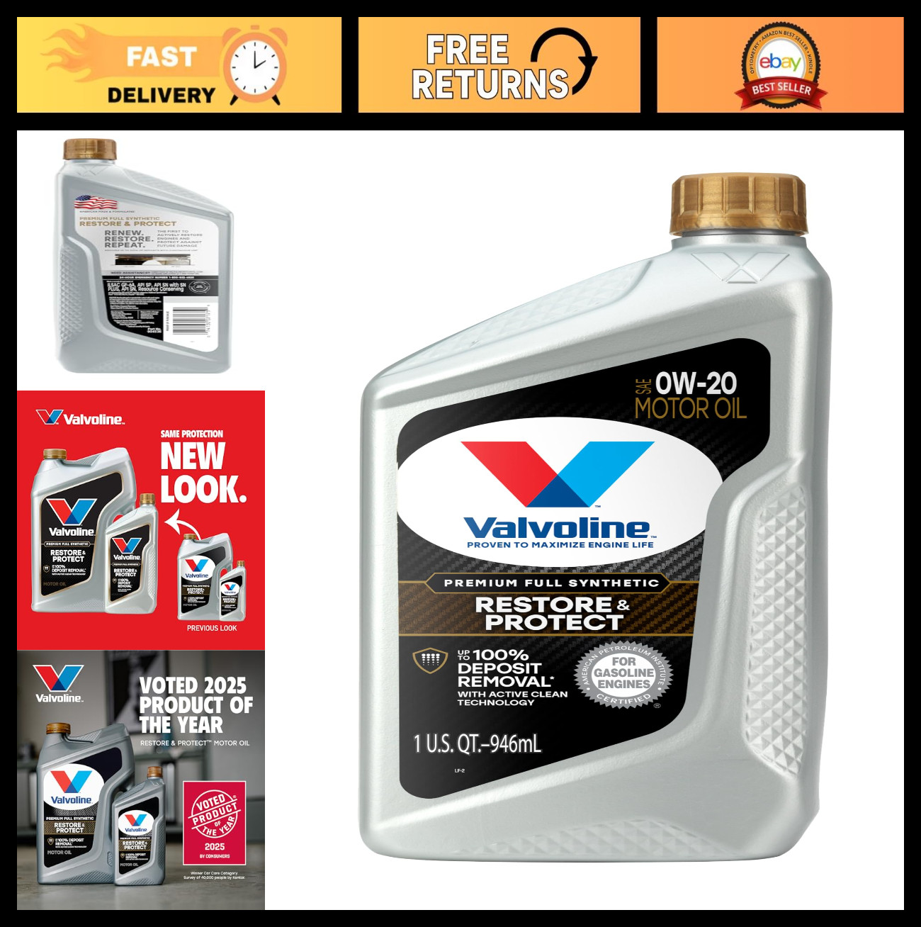 Full Synthetic 0W-20 Motor Oil – Restore & Protect, 1 Quart, Engine Oil for Cars