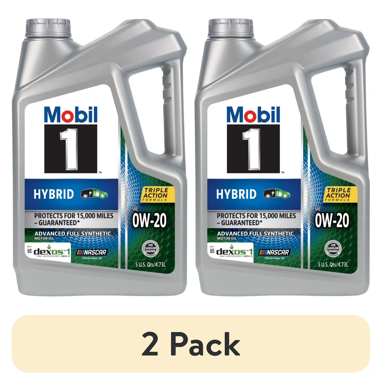 (2 pack) Mobil 1 Hybrid 0W-20, Advanced Full Synthetic Motor Oil, 5 Quart