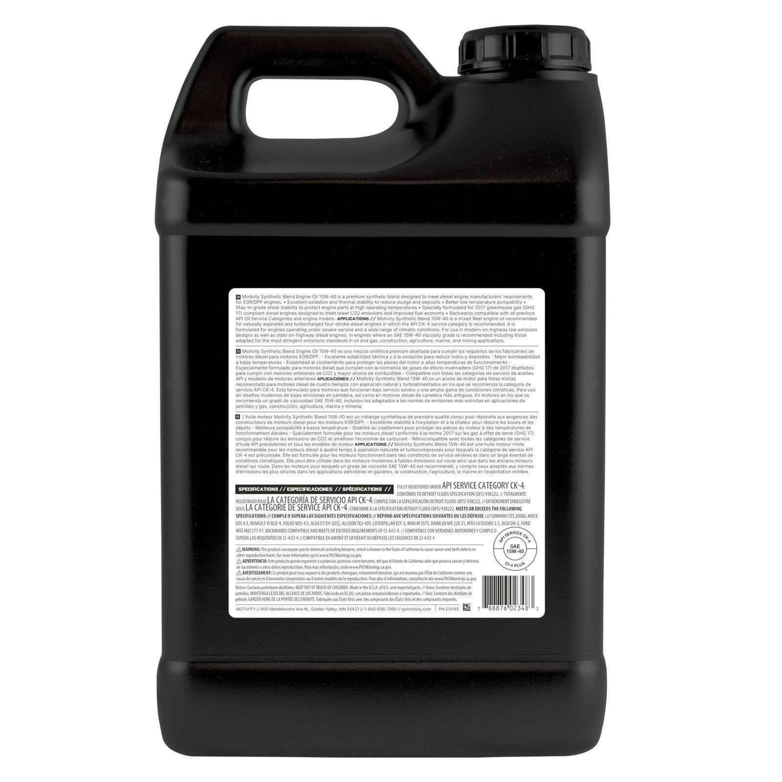 MOTIVITY Heavy Duty Synthetic Blend SAE 15W-40 Engine Oil, 2 – 2.5 Gal Case