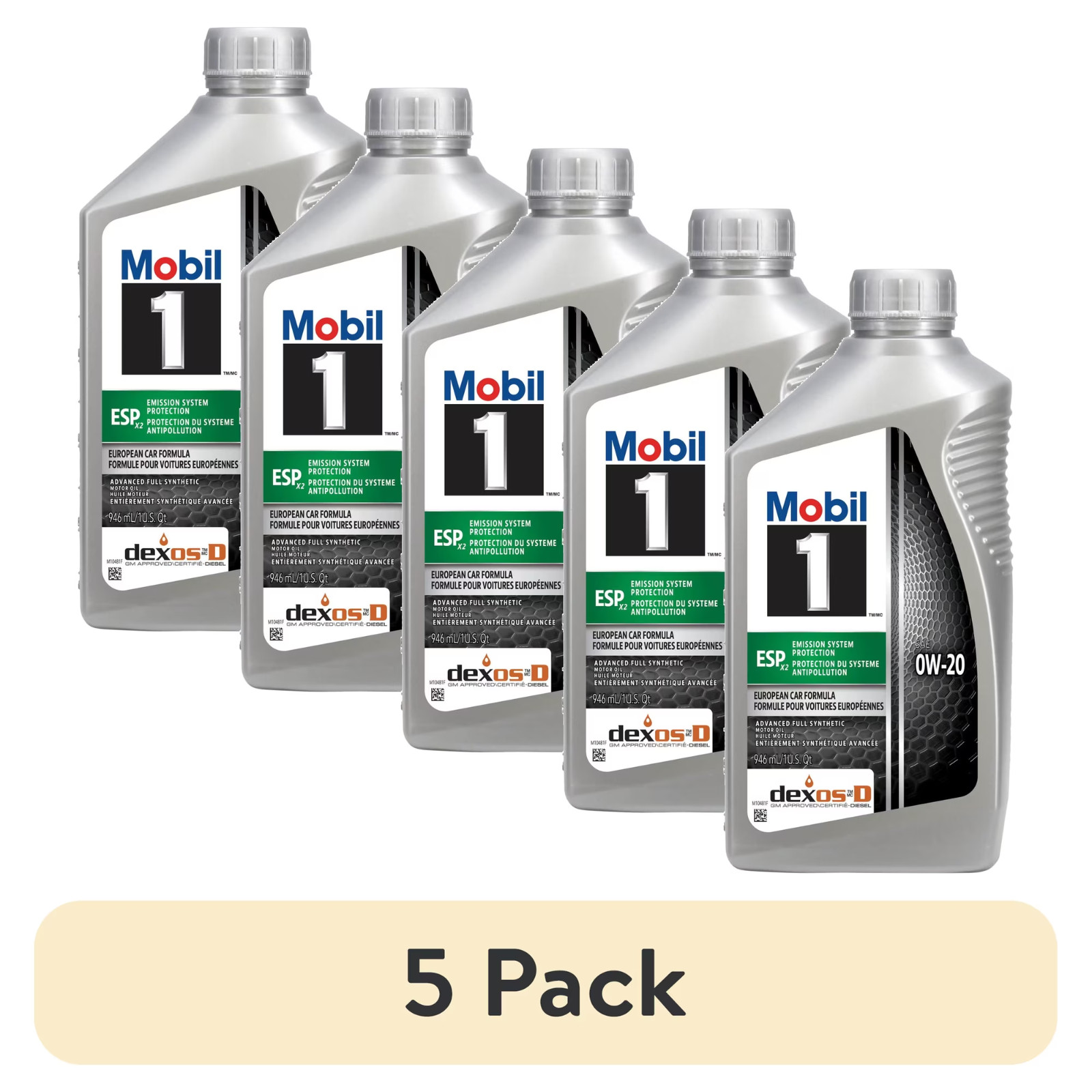 SALE- (5 pack) Mobil 1 ESP X2 Full Synthetic Motor Oil 0W-20, 1 Quart