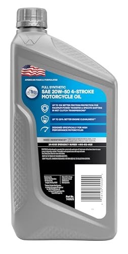 Full Synthetic 4-Stroke Motorcycle Oil 20W-50, 1 QT, Case of 6 – High Performanc