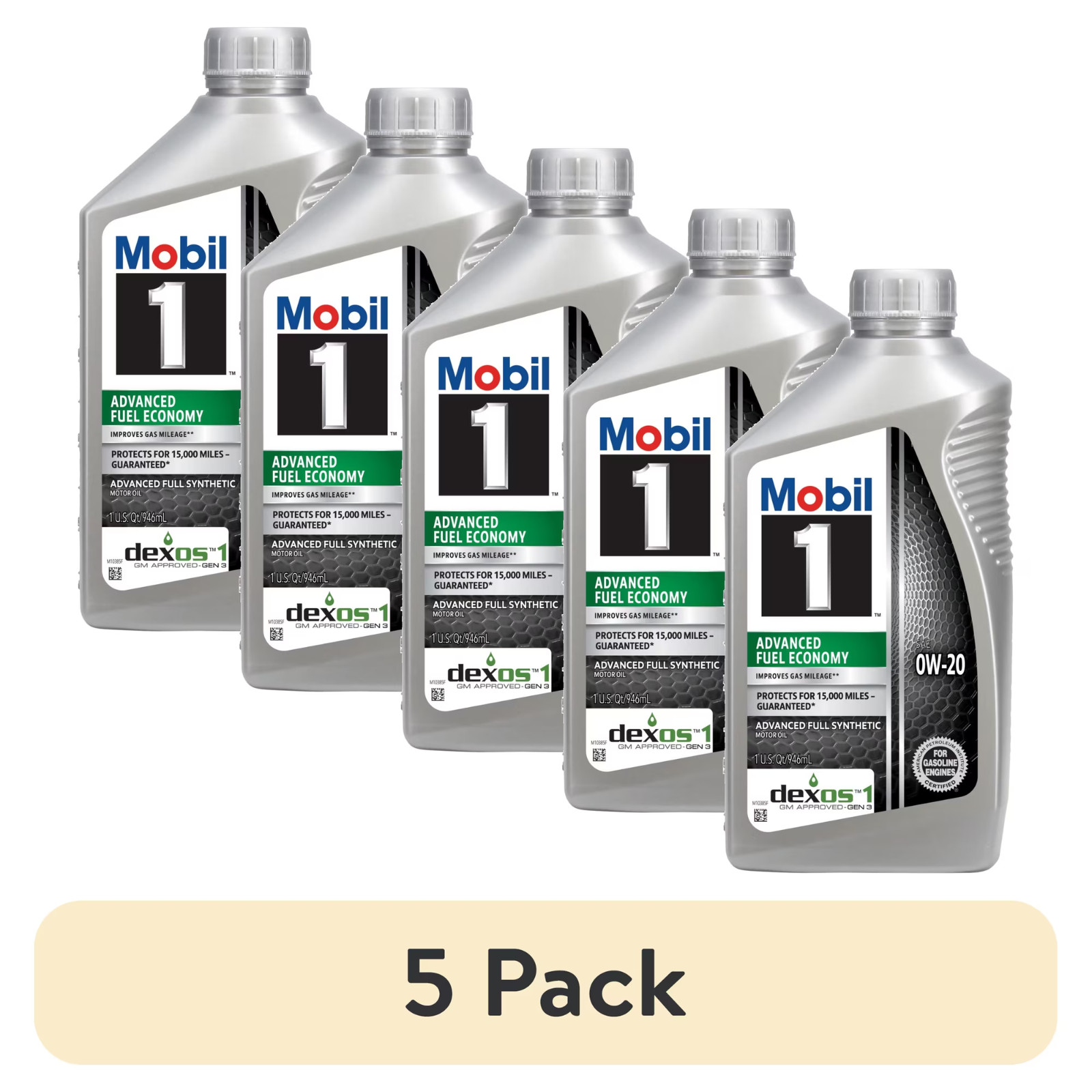 (5 pack) Mobil 1 Advanced Fuel Economy Full Synthetic Motor Oil 0W-20, 1 Quart