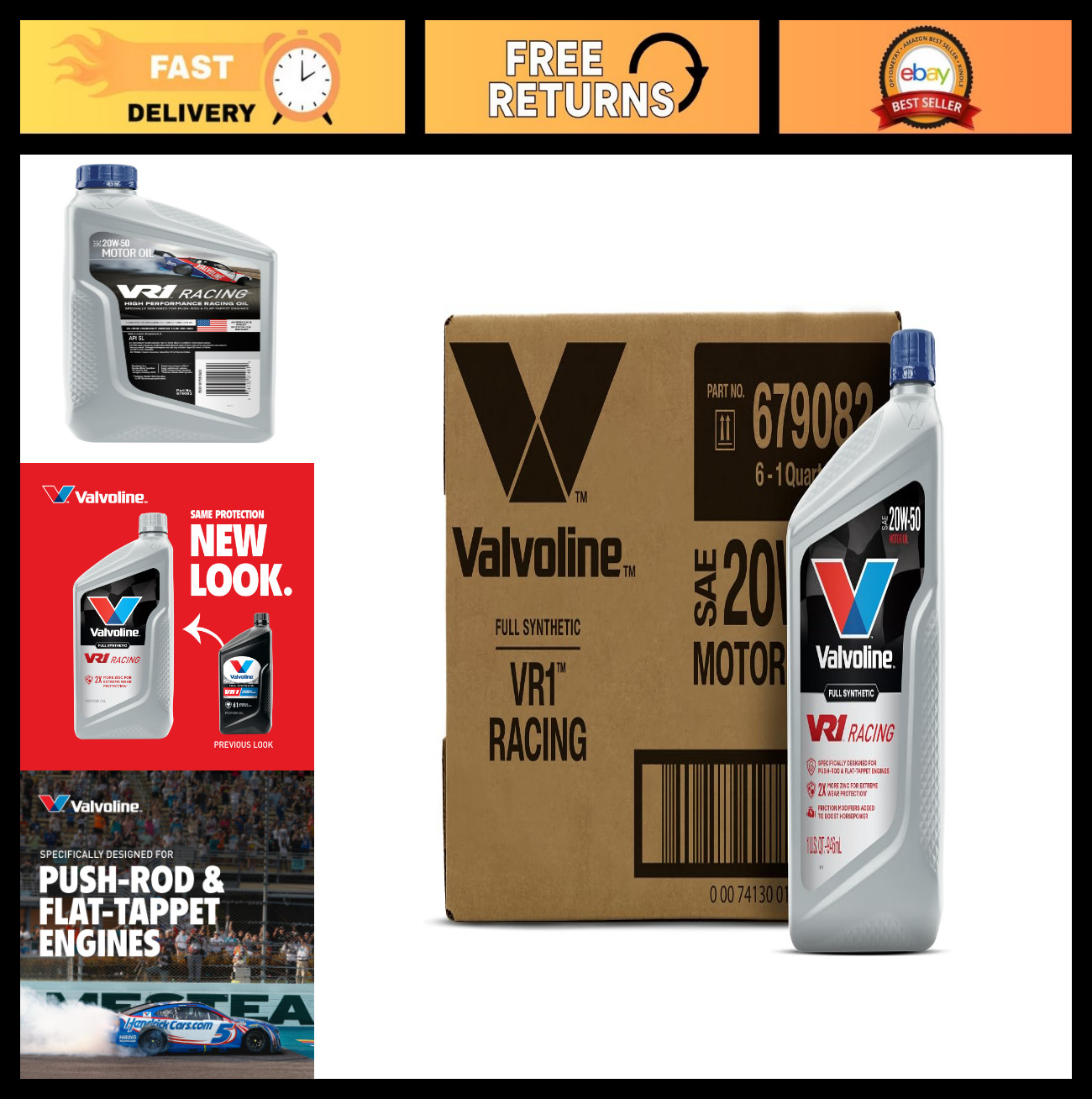 High-Performance Synthetic 20W-50 Motor Oil, 1 QT – Case of 6, Racing Formula