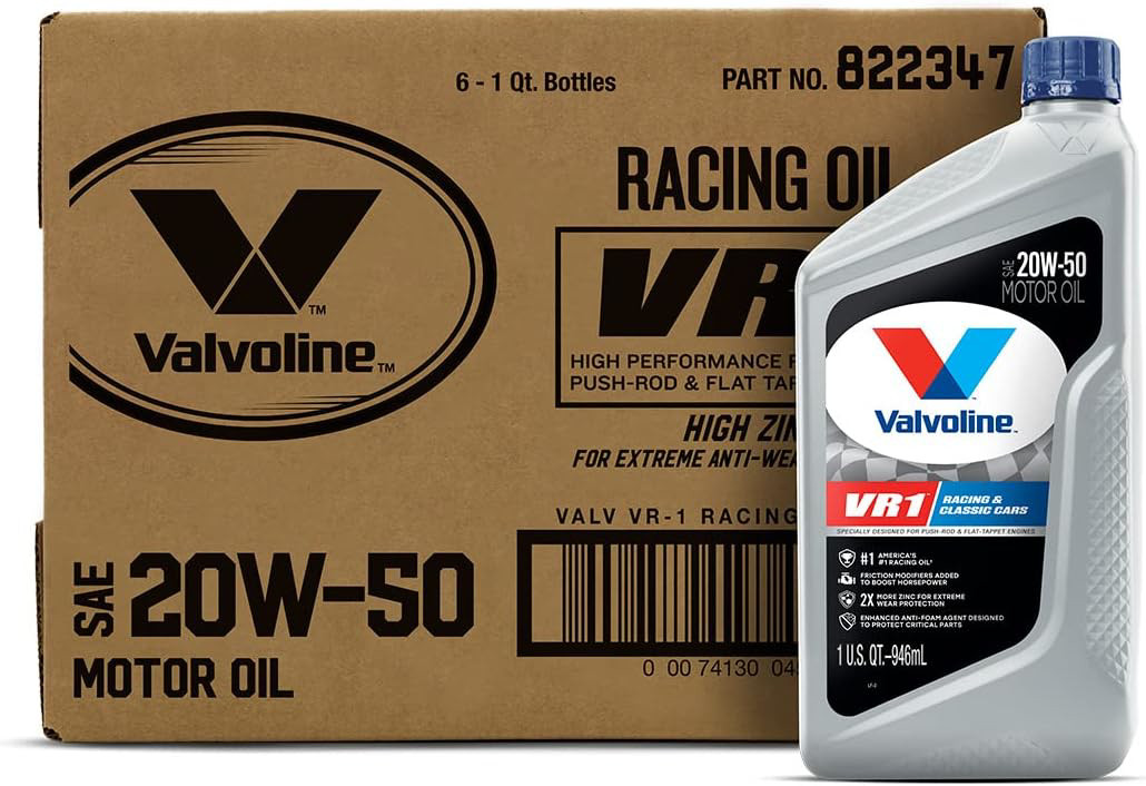 Valvoline VR1 Racing SAE 20W-50 High Performance Zinc Motor Oil 1 QT Case of 6