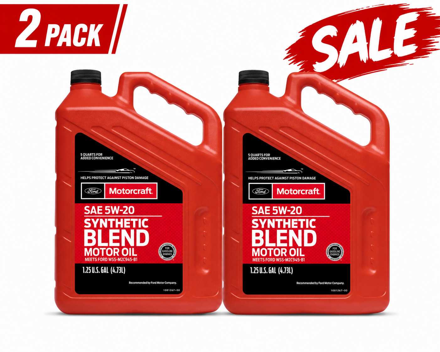 2 PACK- MOTORCRAFT XO5W205Q3SP Premium Synthetic Blend; SAE 5W-20; 5 Qt-SALE
