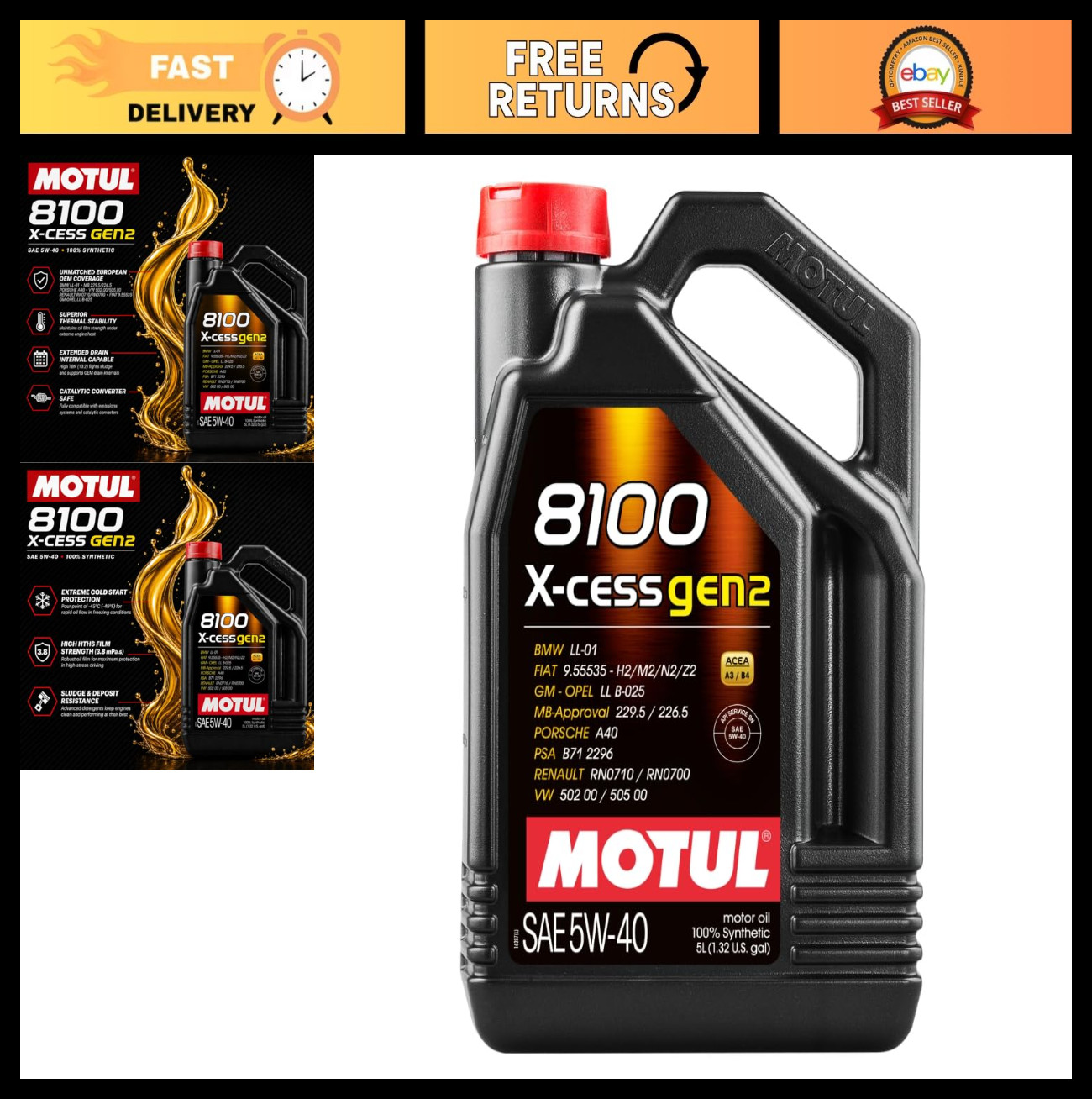 Full Synthetic Motor Oil 5W40 – 5L Engine Oil for Cars, High Performance, API SN