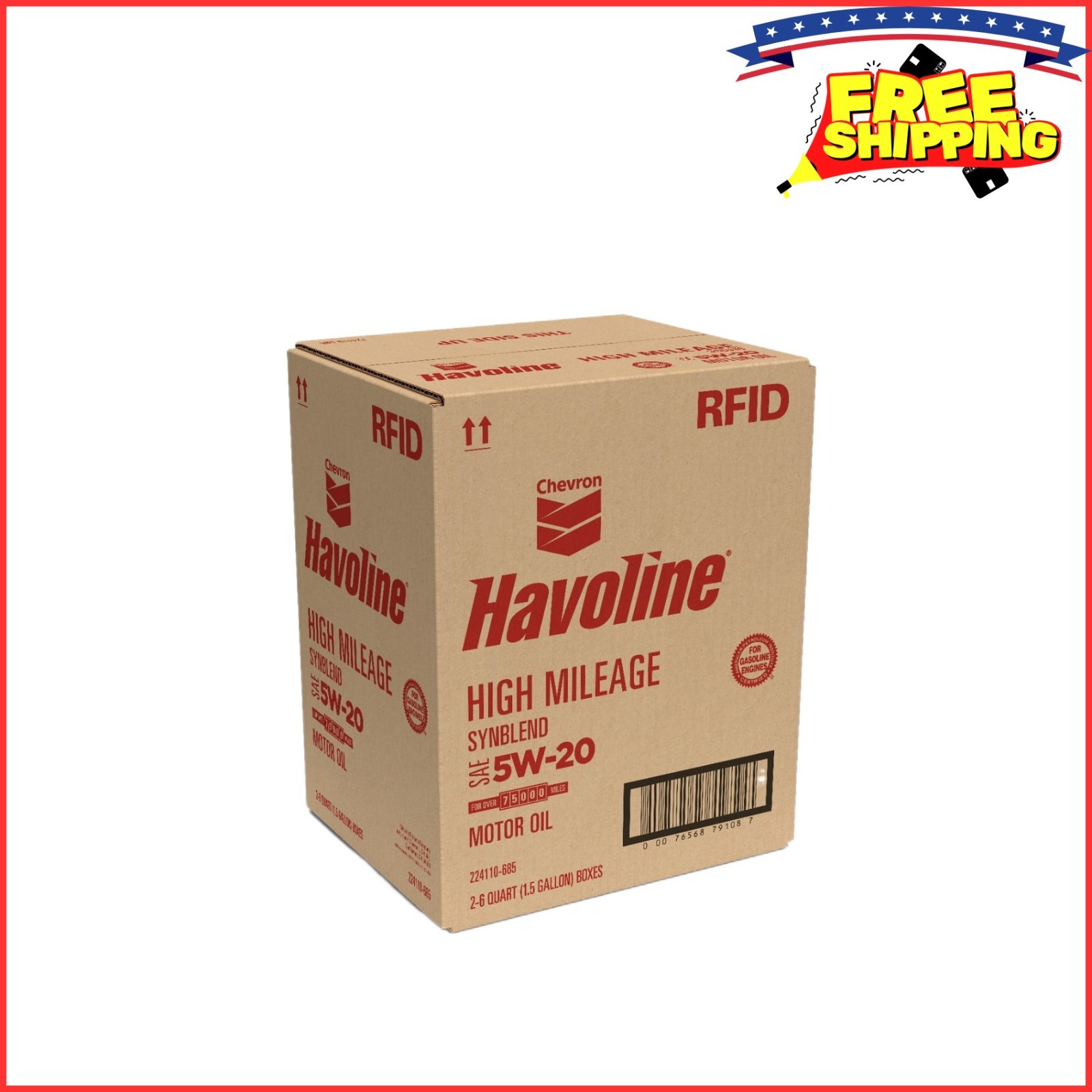 Chevron Havoline High Mileage Synthetic Technology Motor Oil 5W-20 6 Quart 2Pack