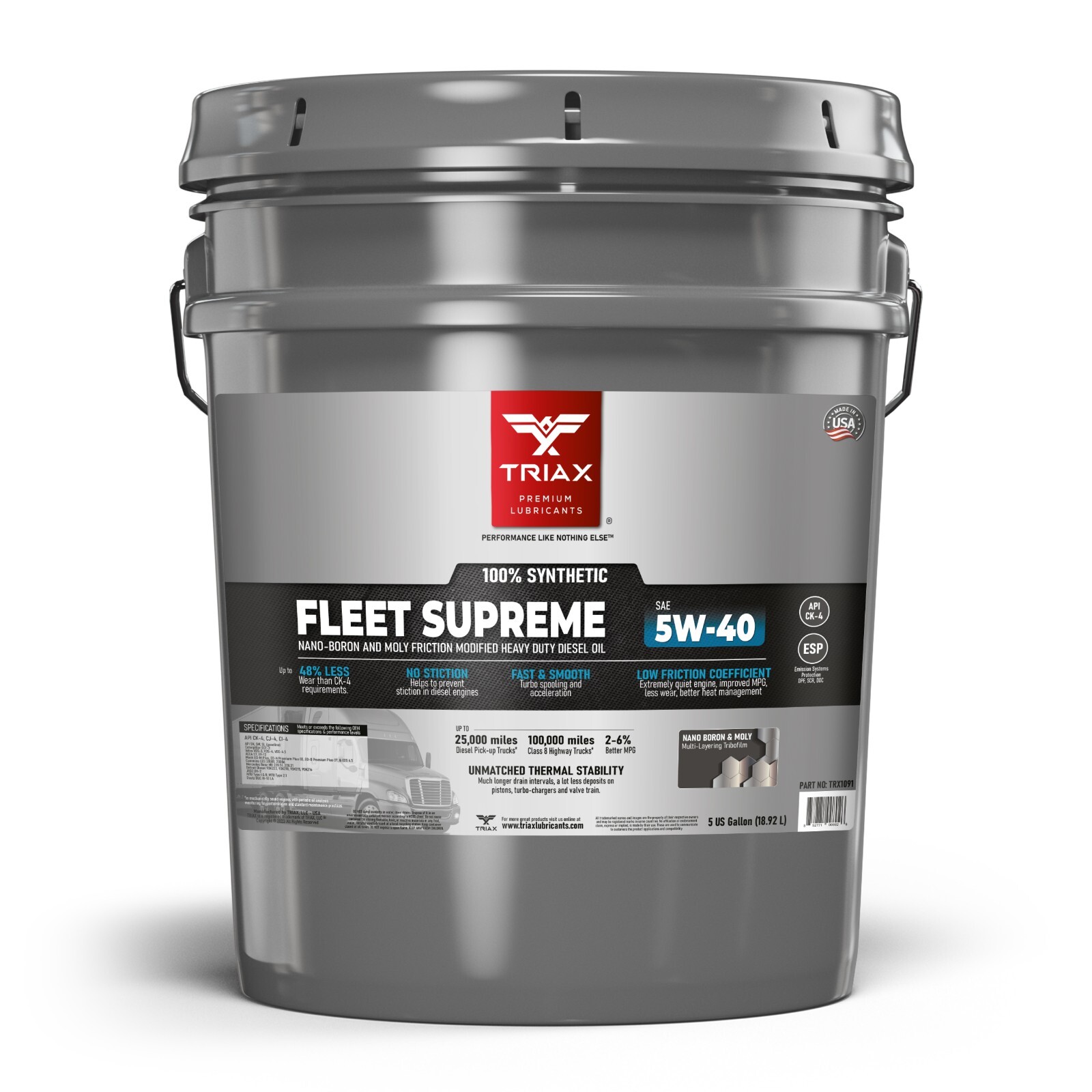 TRIAX Fleet Supreme 5W-40 ESP Full Synthetic CK-4, Moly (5 Gallon Pail)