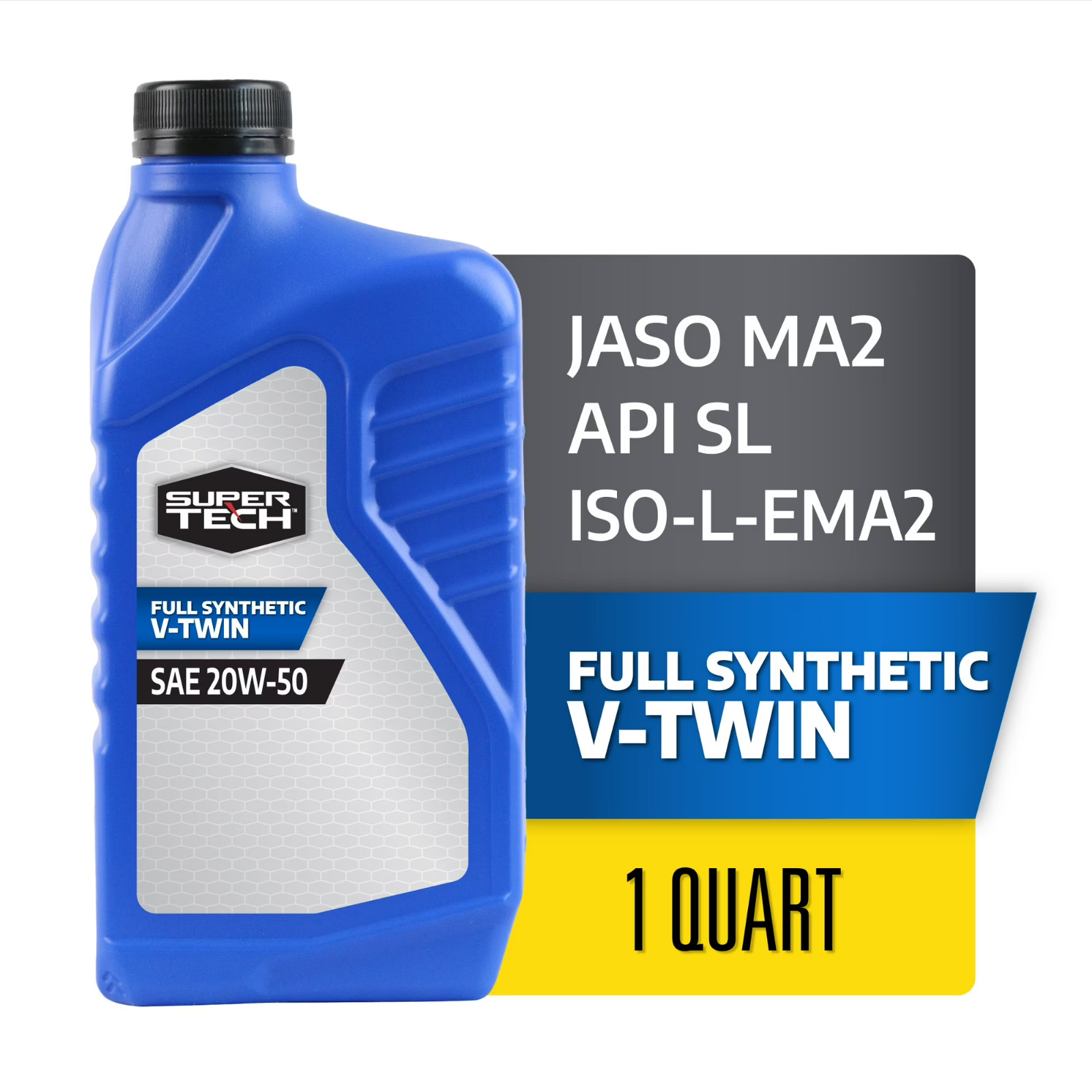 (4 pack) Super Tech Full Synthetic SAE 20W-50 V-Twin Motorcycle Oil, 1 Quart
