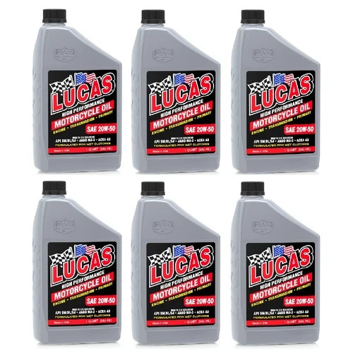 Lucas Oil 10700 Universal SAE 20W-50 Motorcycle Oil 1 Quart Bottles [Pack of 6]