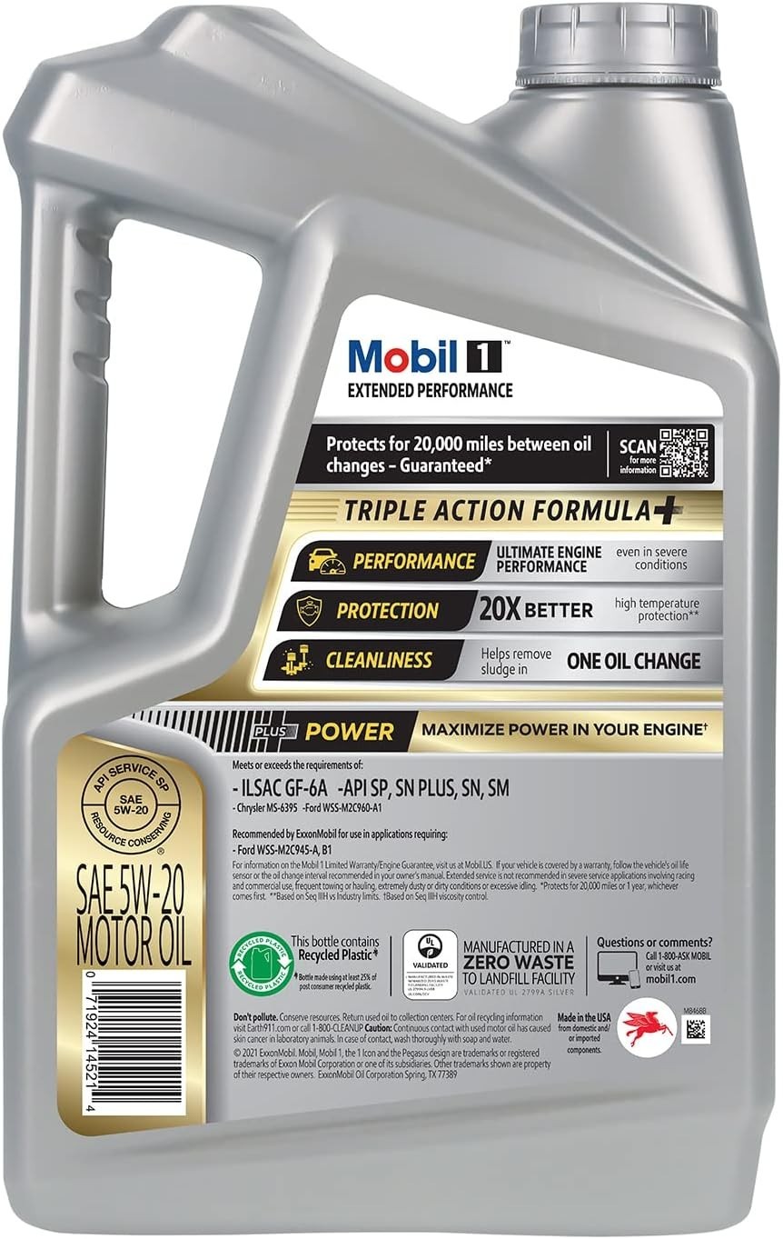 Mobil 1 Extended Performance Full Synthetic Motor Oil 5W-20, 5 Quart (120765)