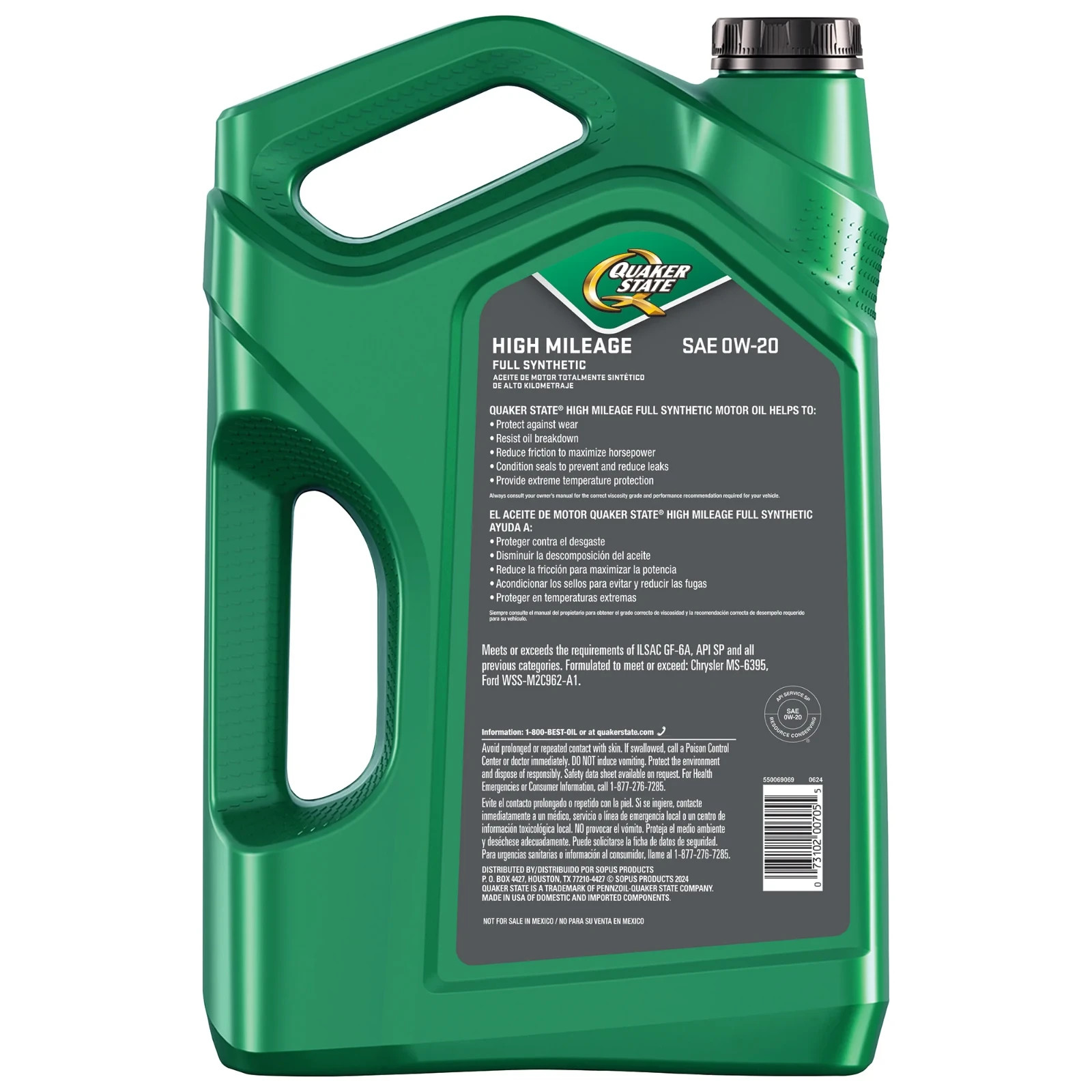 (2 pack) Quaker State Full Synthetic High Mileage 0W-20 Motor Oil, 5 Quart