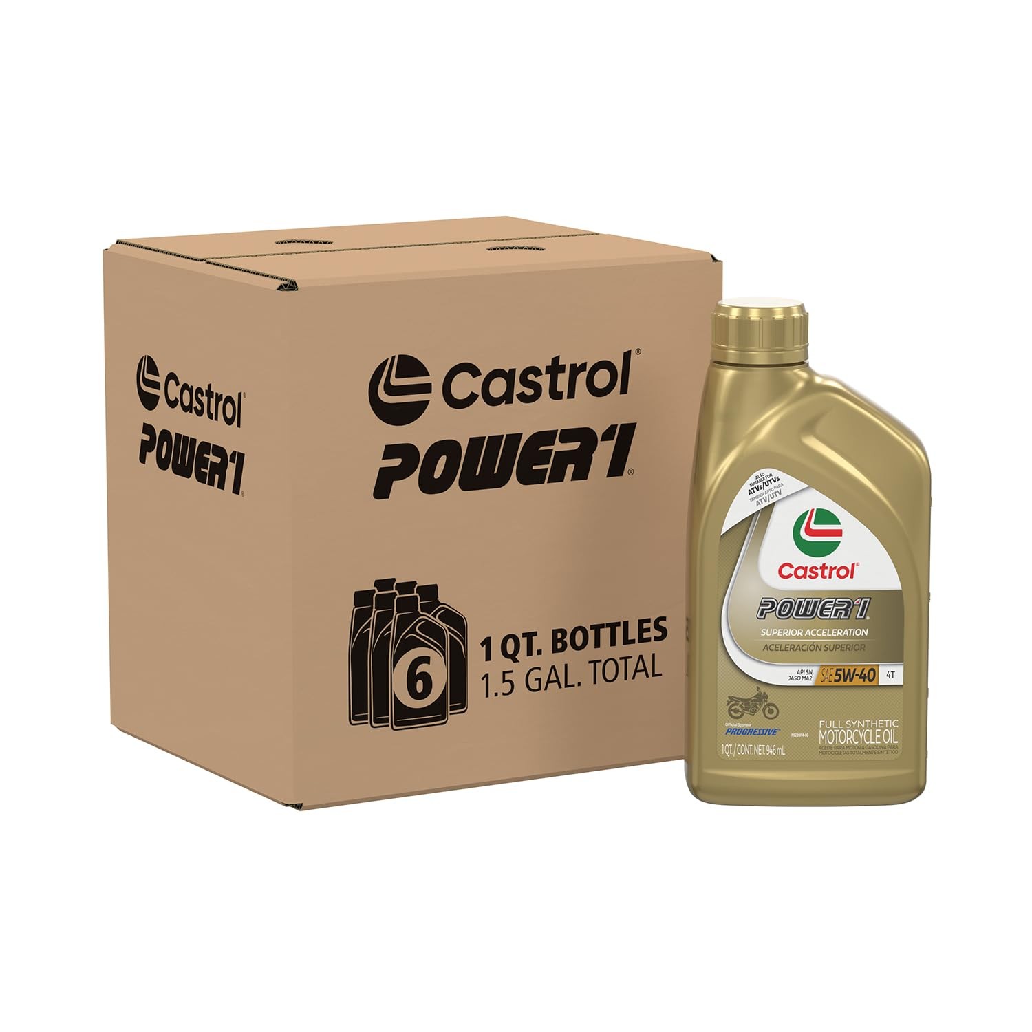 Castrol Power1 4T 5W-40 Full Synthetic Motorcycle Oil, 1 Quart, Pack 1 Quart