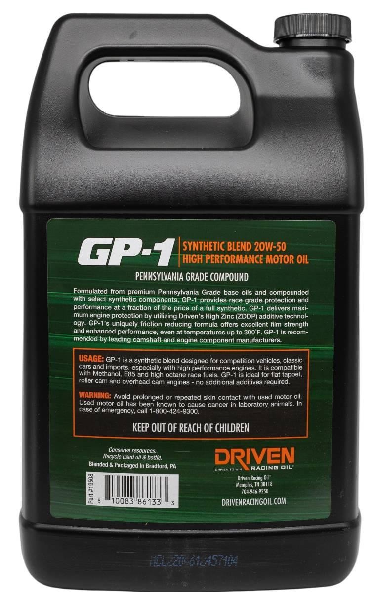 DRIVEN RACING OIL 19508 GP-1 Synthetic Blend 20w50 1 Gallon Jug Motor Oil