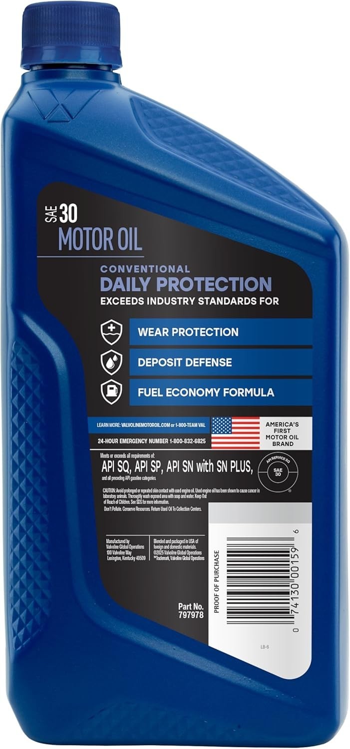 Daily Protection SAE 30 Conventional Motor Oil 1 QT, Case of 6