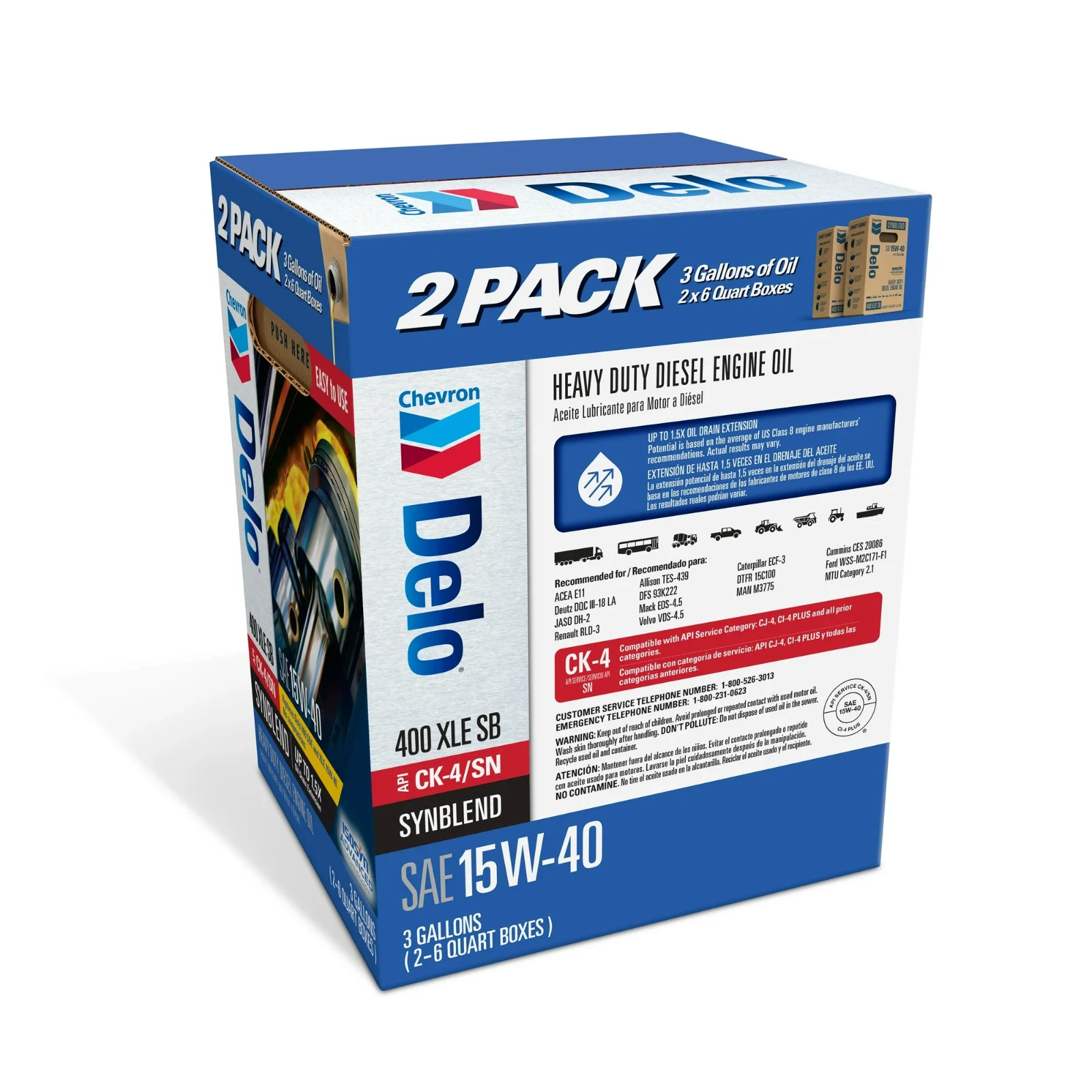 DELO XLE SB Synthetic Blend Diesel Motor Oil SAE 15W-40 3 Gallon Smart Change